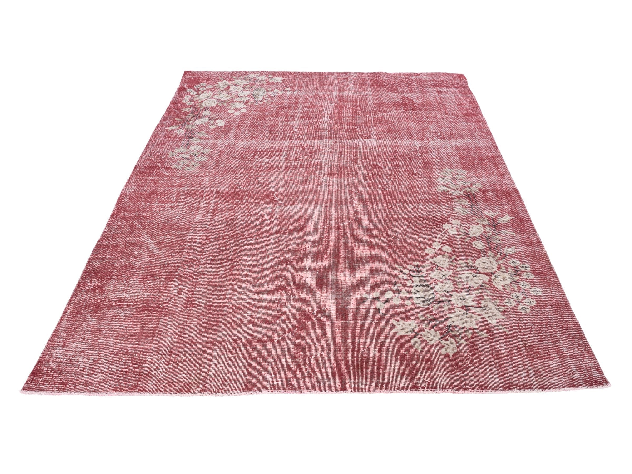 Turkish Isparta area rug in faded red and muted pink, view 2 of 10