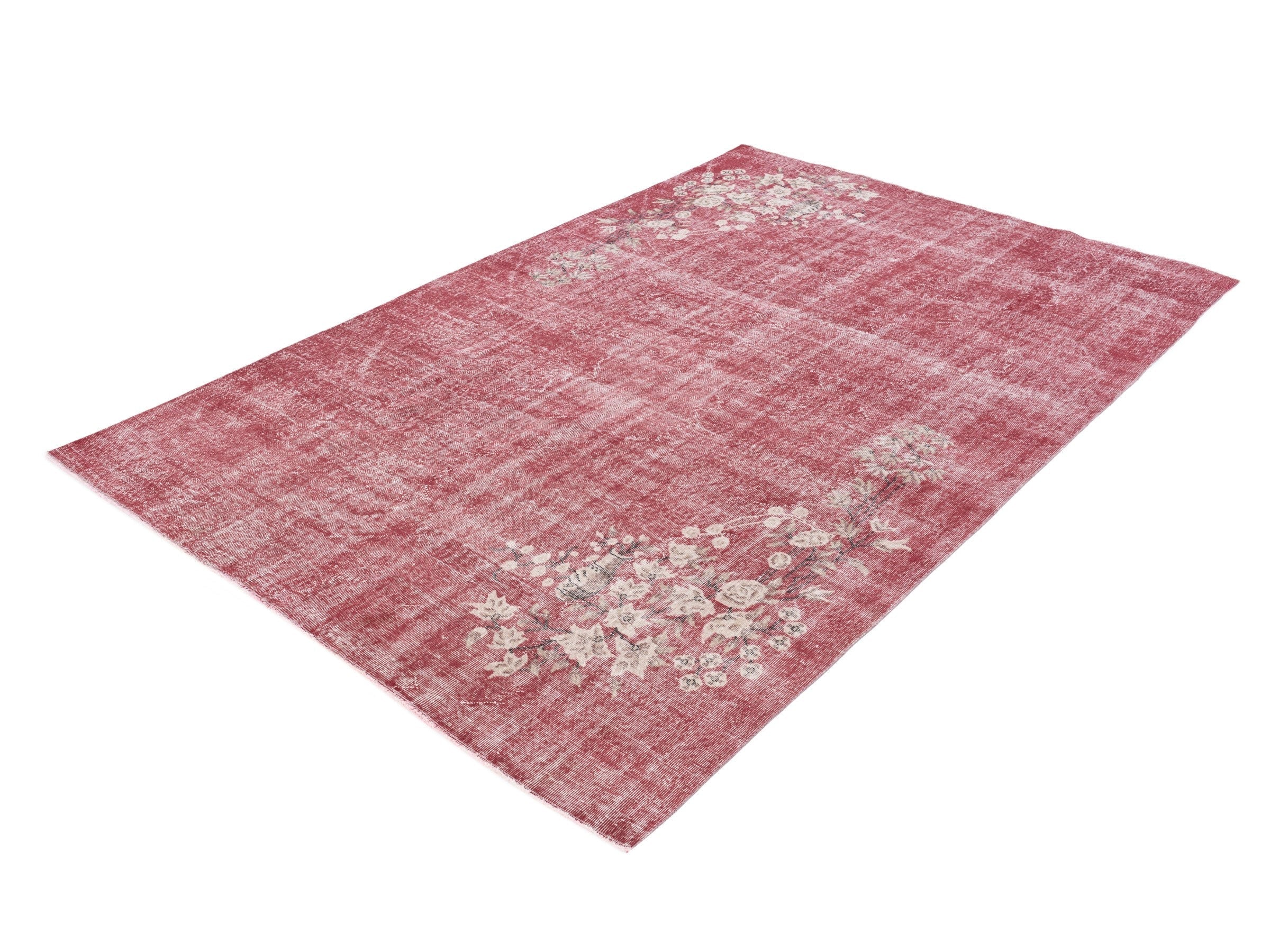 Turkish Isparta area rug in faded red and muted pink, view 3 of 10