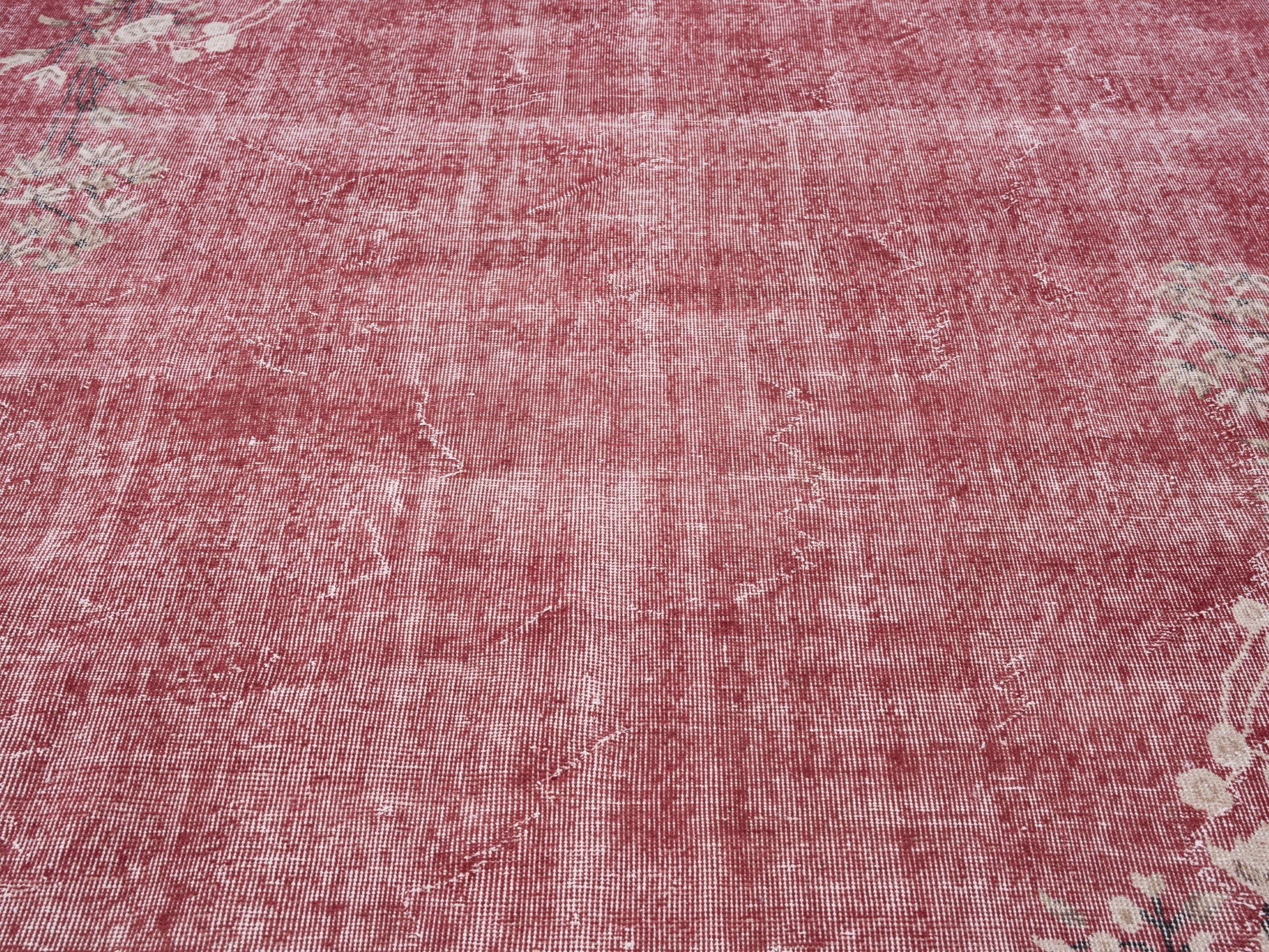Turkish Isparta area rug in faded red and muted pink, view 4 of 10