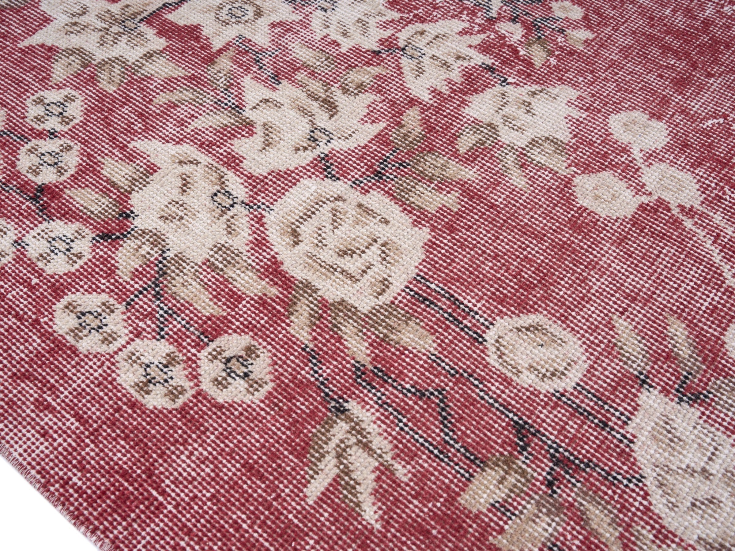 Turkish Isparta area rug in faded red and muted pink, view 6 of 10