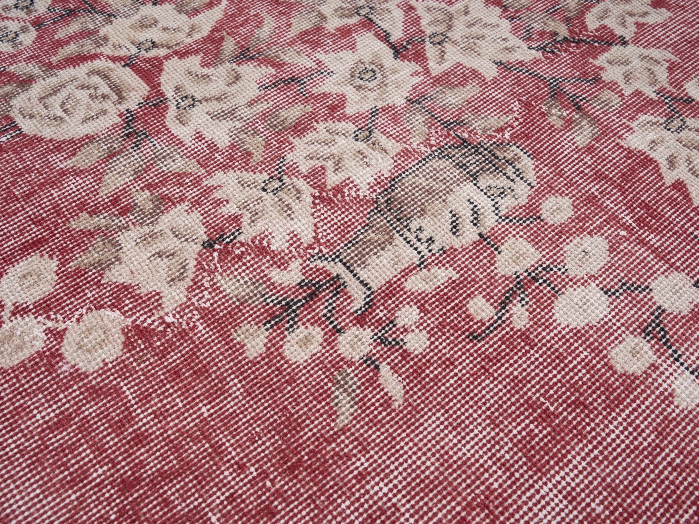 Turkish Isparta area rug in faded red and muted pink, view 7 of 10