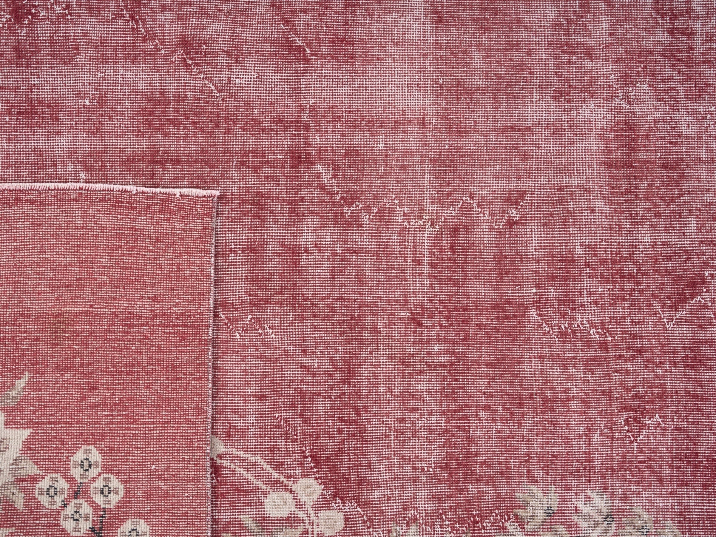 Turkish Isparta area rug in faded red and muted pink, view 10 of 10