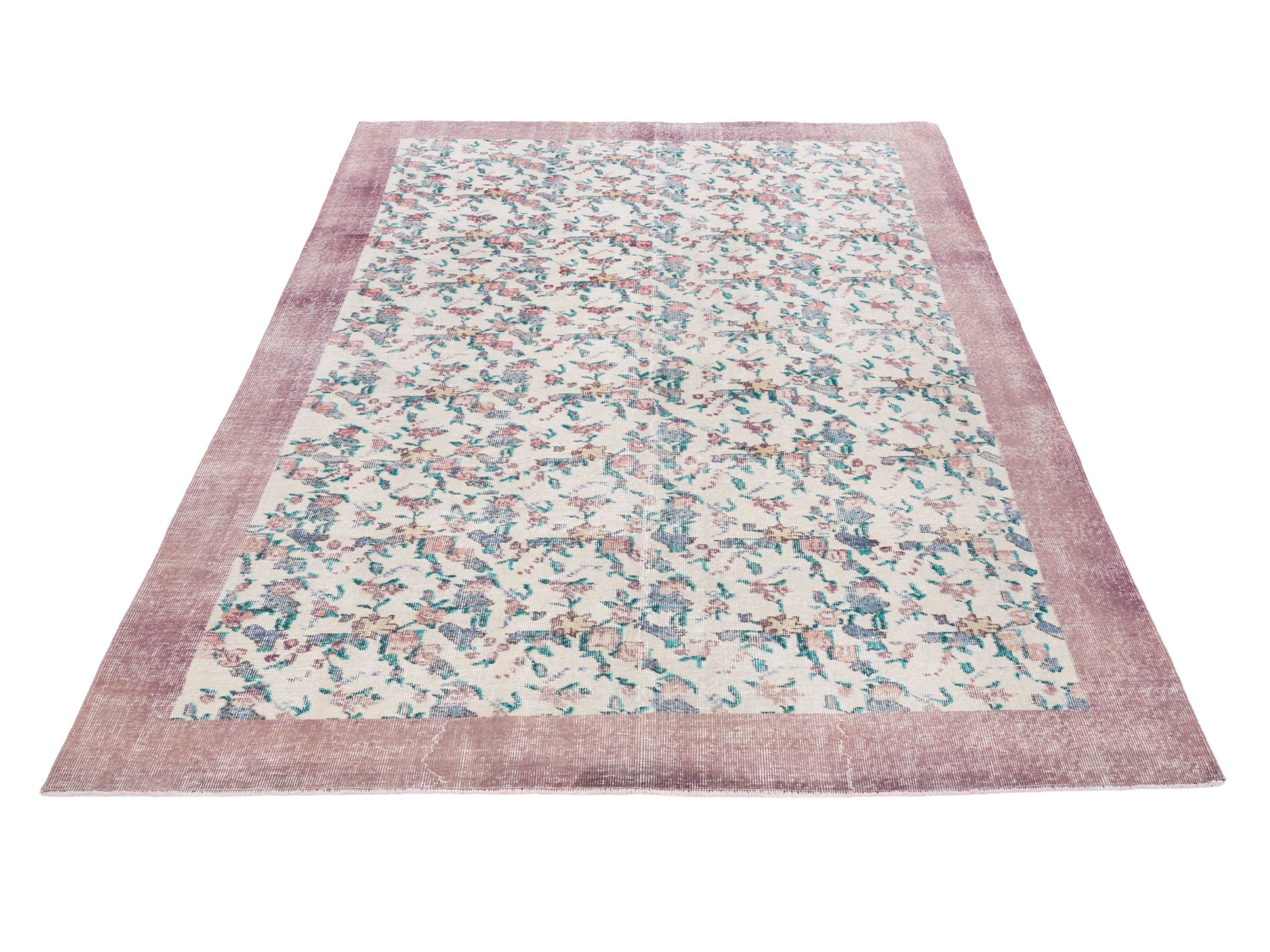 Turkish Isparta area rug in cream and dusty rose, view 2 of 10