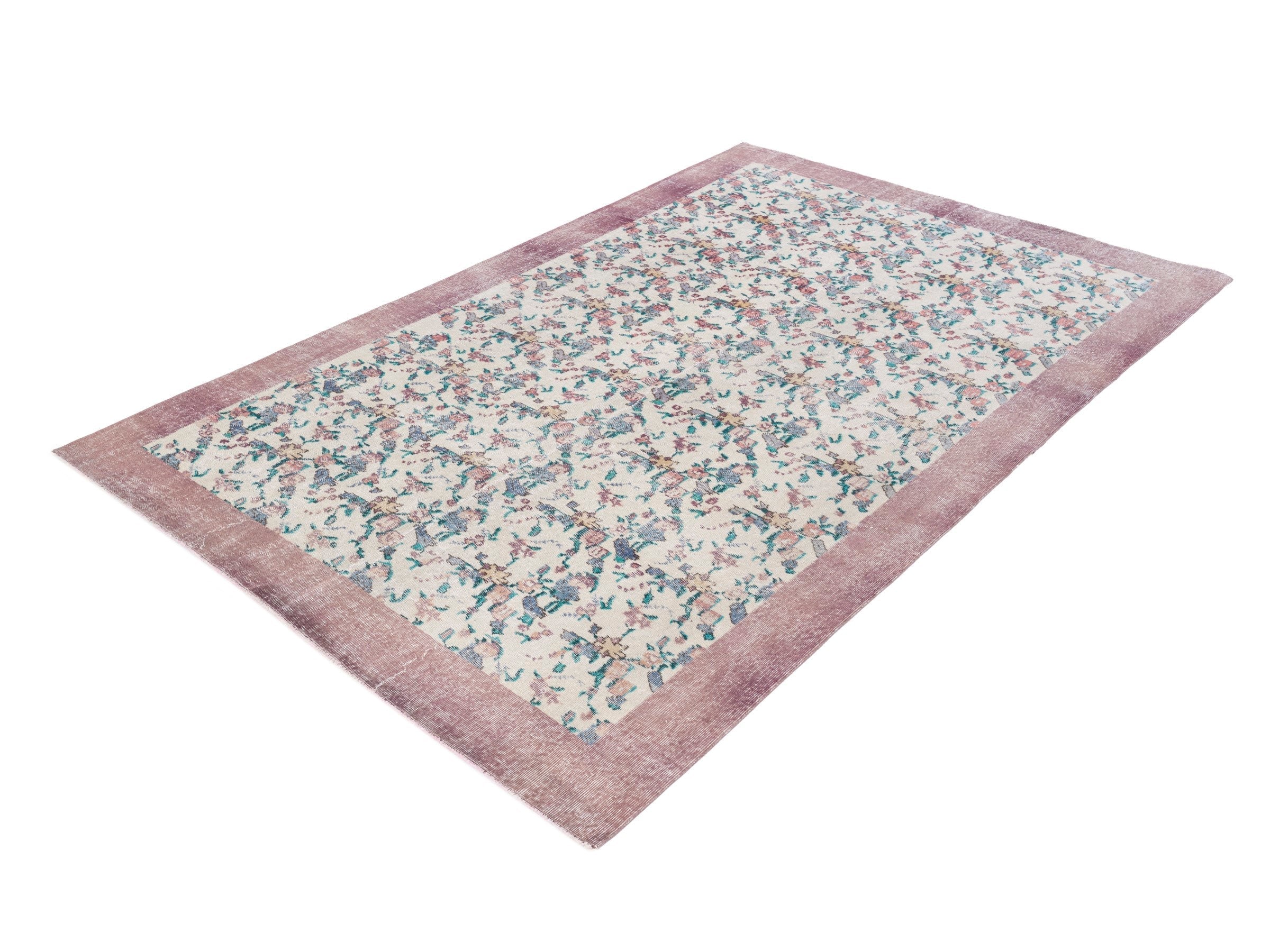 Turkish Isparta area rug in cream and dusty rose, view 3 of 10
