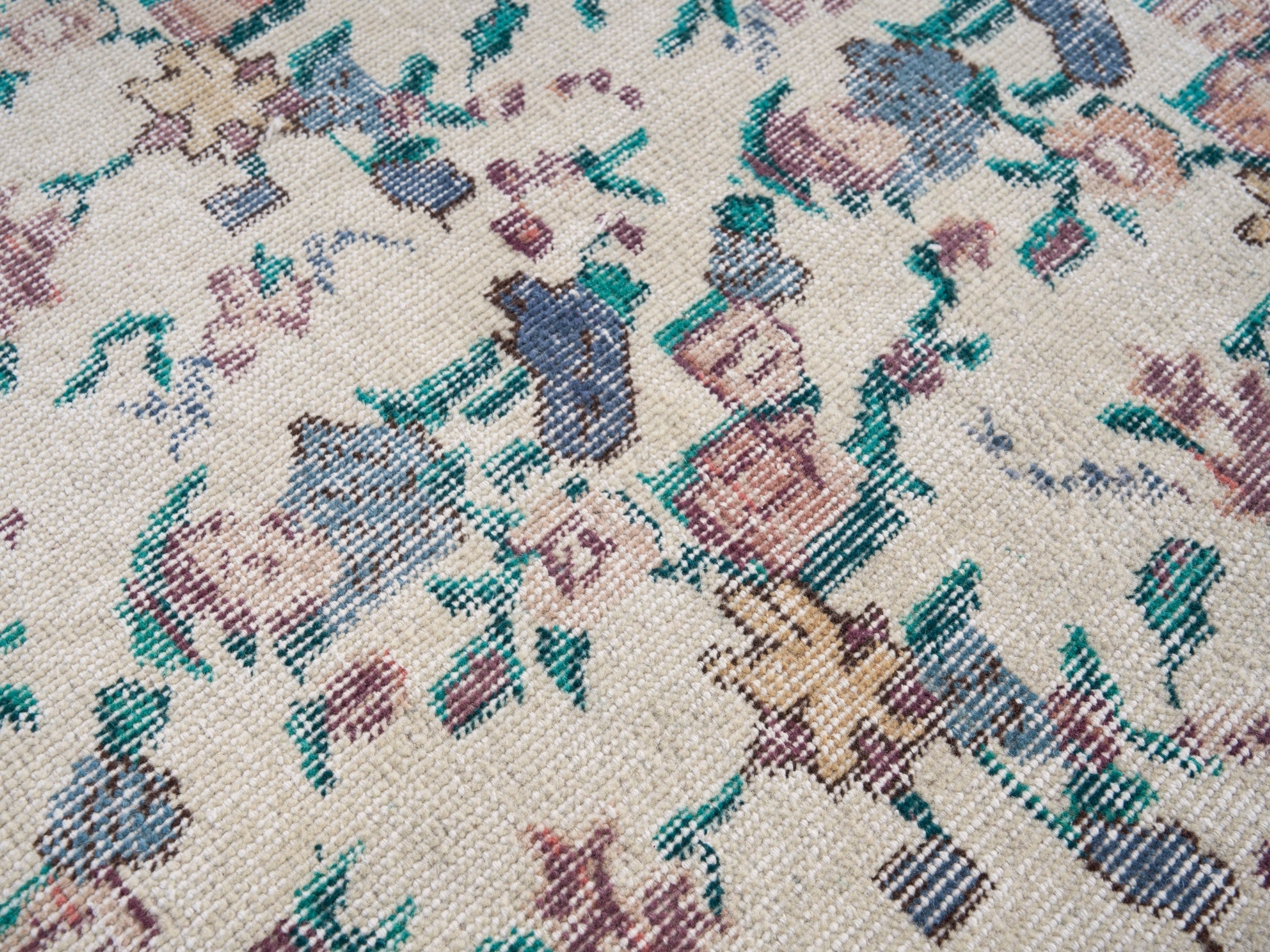 Turkish Isparta area rug in cream and dusty rose, view 7 of 10