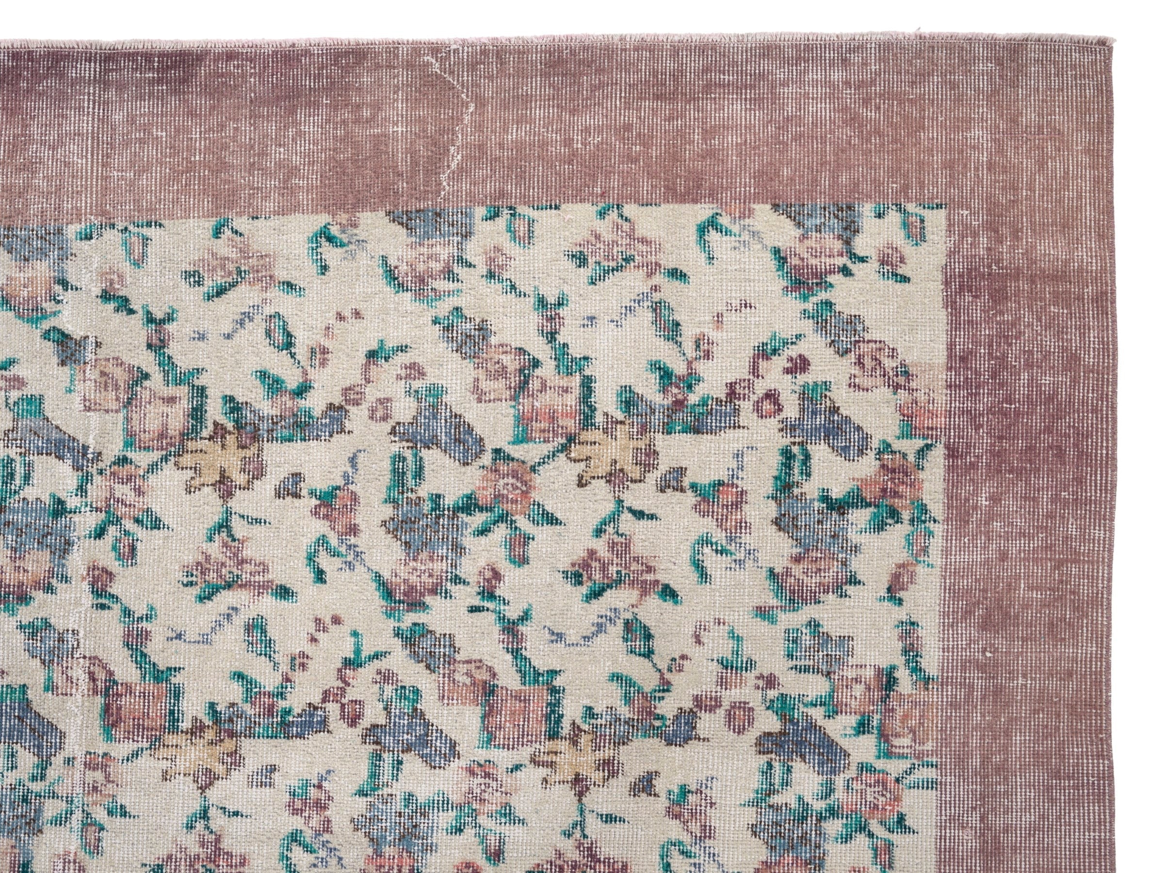 Turkish Isparta area rug in cream and dusty rose, view 8 of 10
