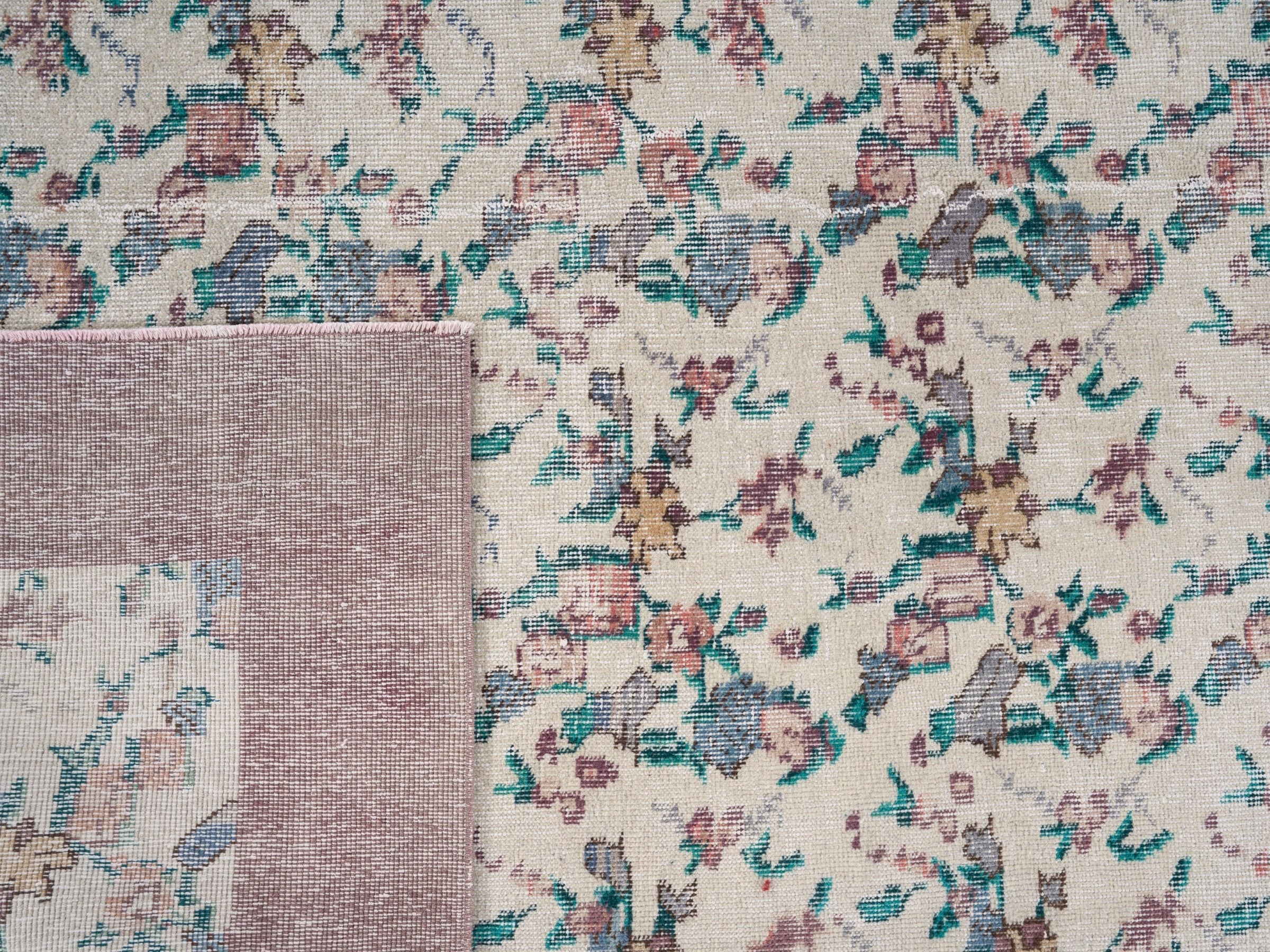 Turkish Isparta area rug in cream and dusty rose, view 10 of 10
