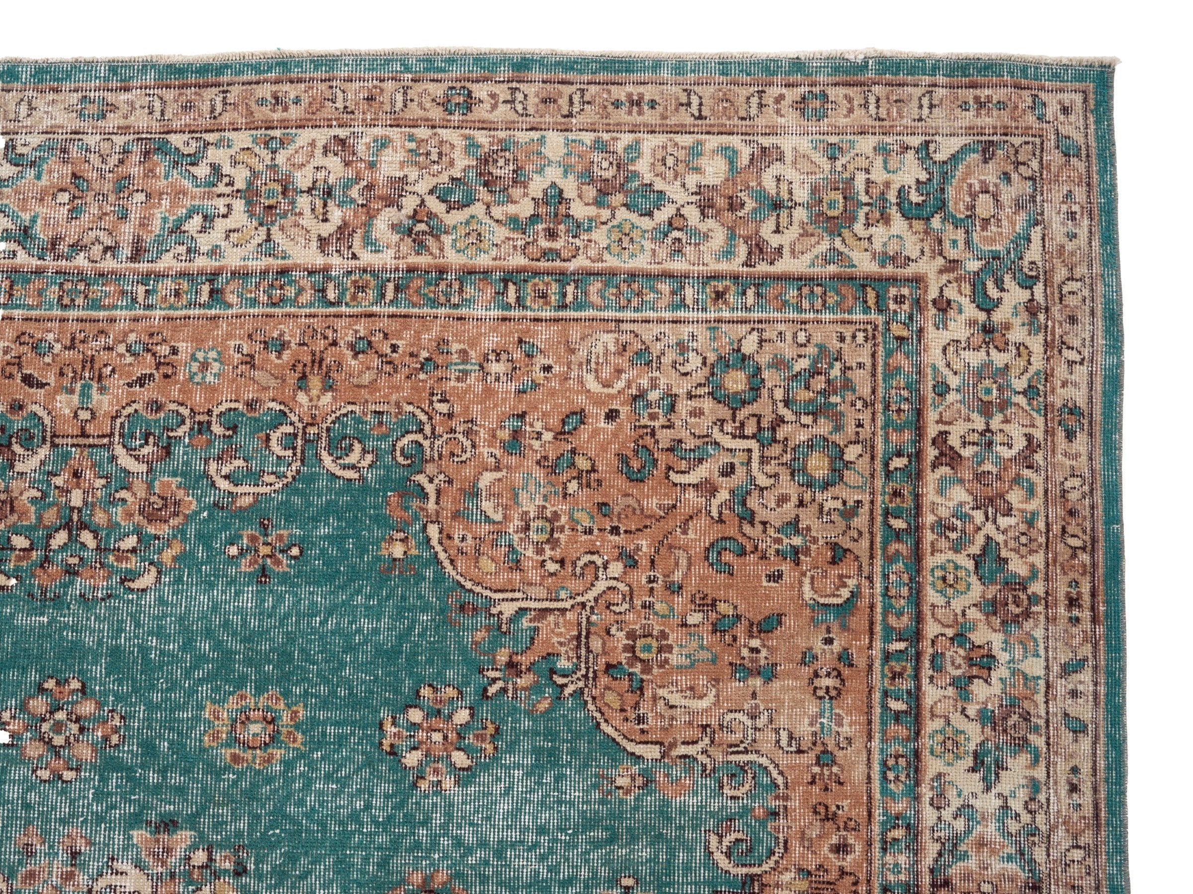 Turkish Isparta area rug in teal and terracotta, view 8 of 10
