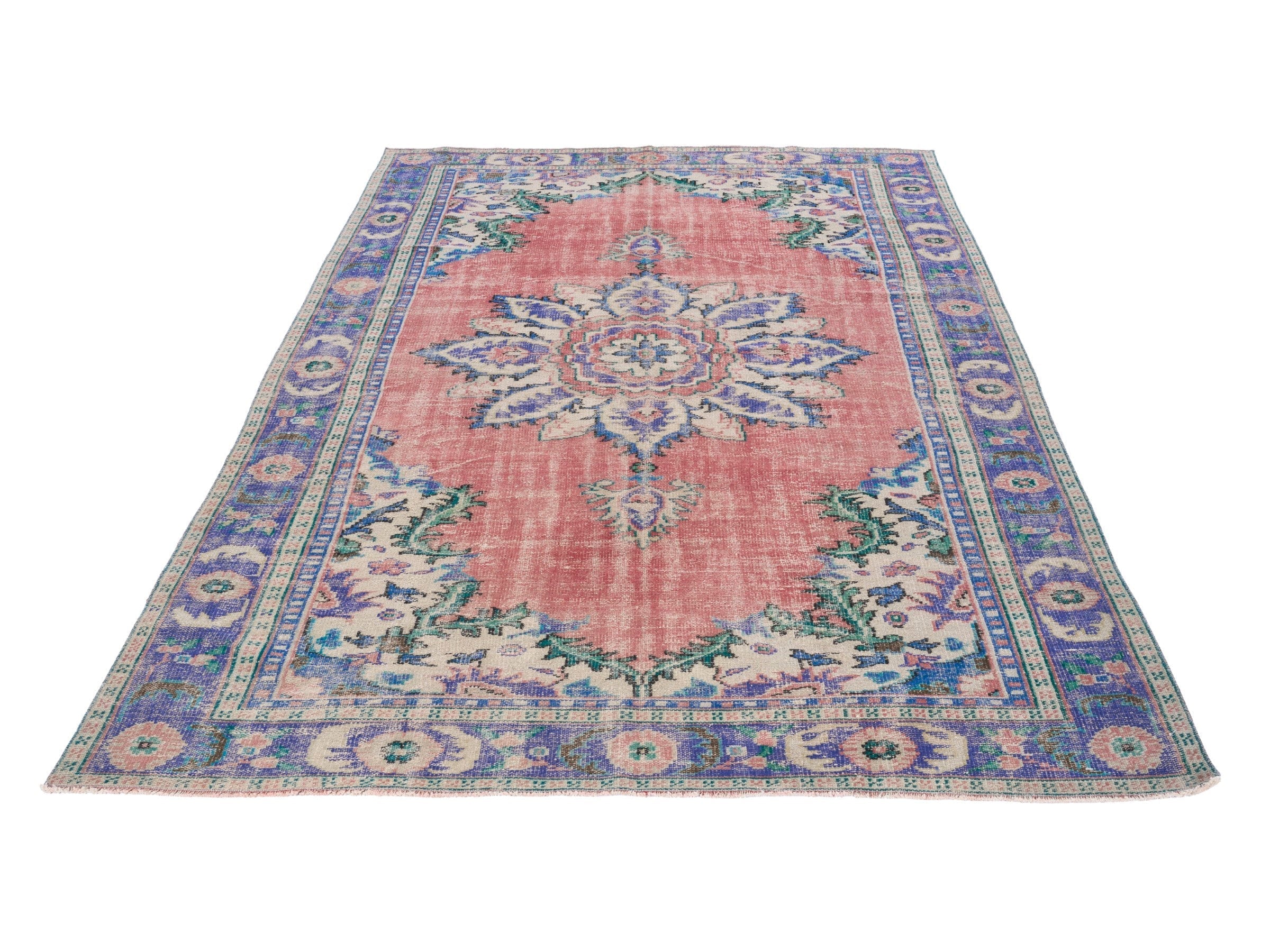 Turkish Manisa area rug in rose and denim, view 2 of 10