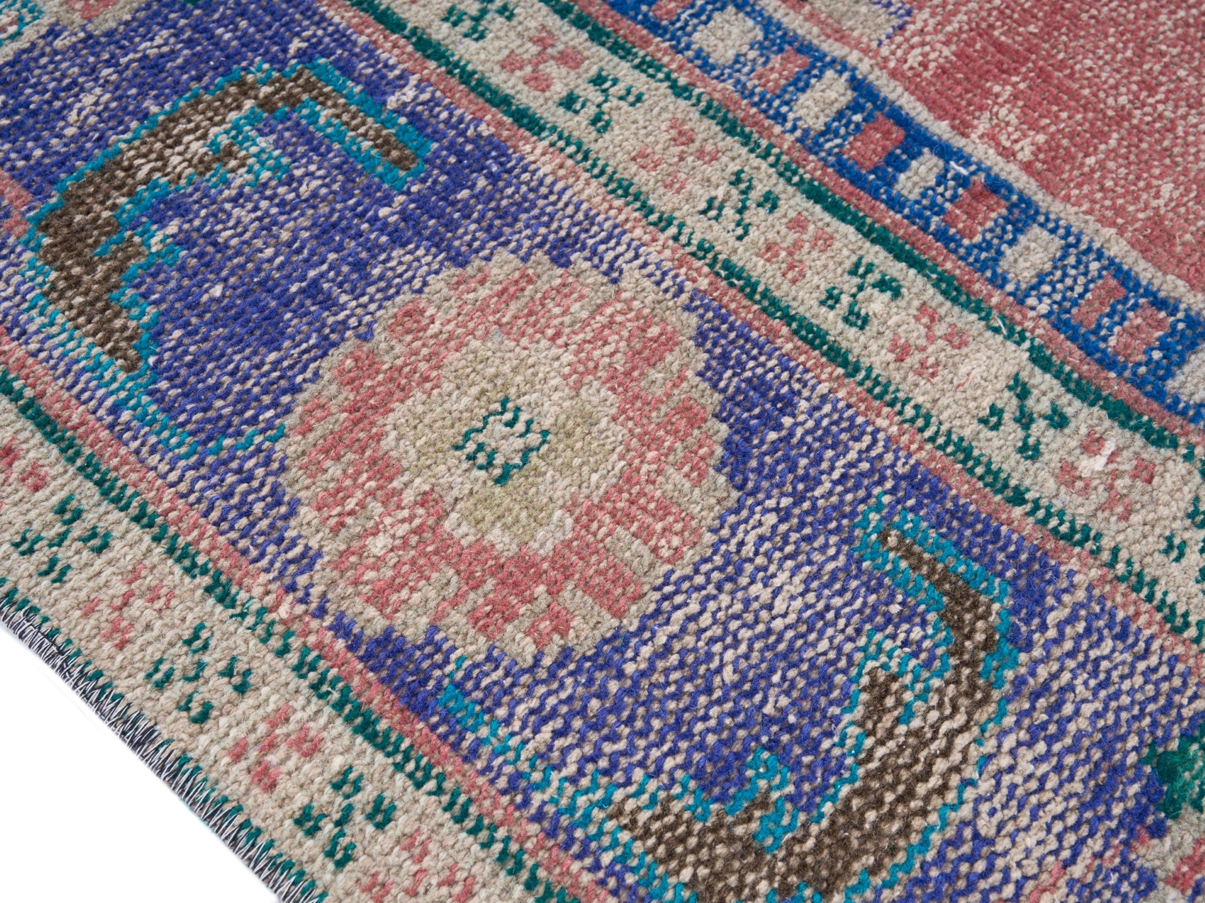 Turkish Manisa area rug in rose and denim, view 6 of 10