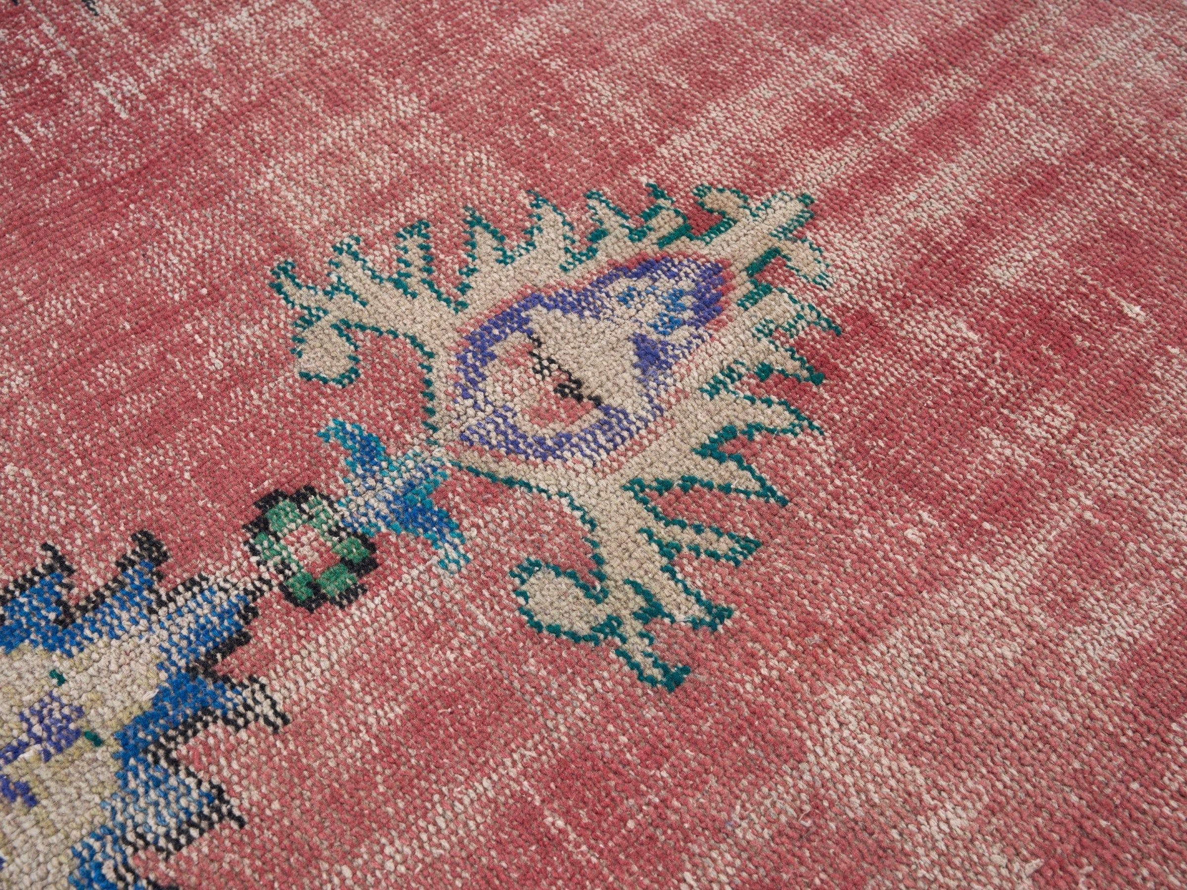 Turkish Manisa area rug in rose and denim, view 7 of 10