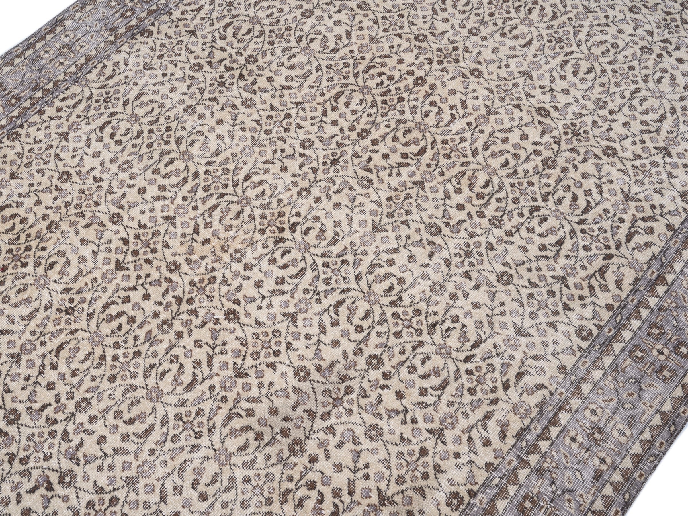 Turkish Isparta area rug in cream and greige, view 5 of 10