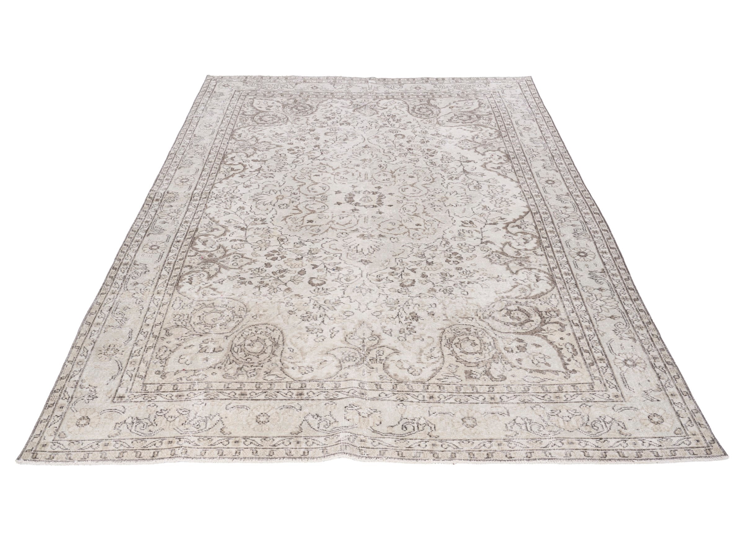 Turkish Isparta area rug in cream and taupe, view 2 of 10
