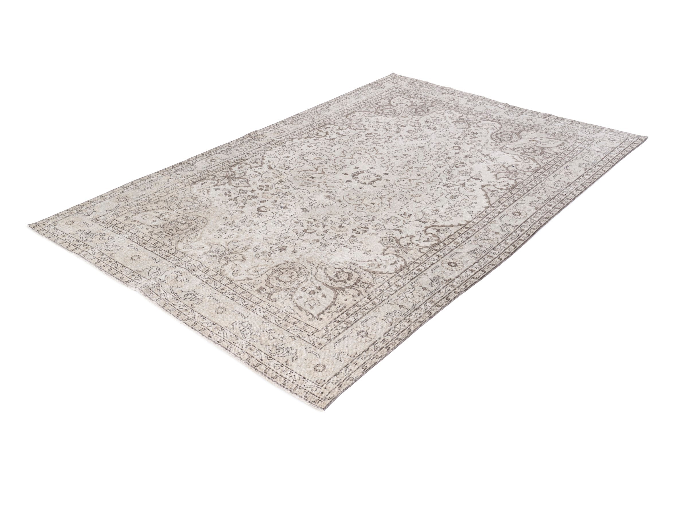Turkish Isparta area rug in cream and taupe, view 3 of 10