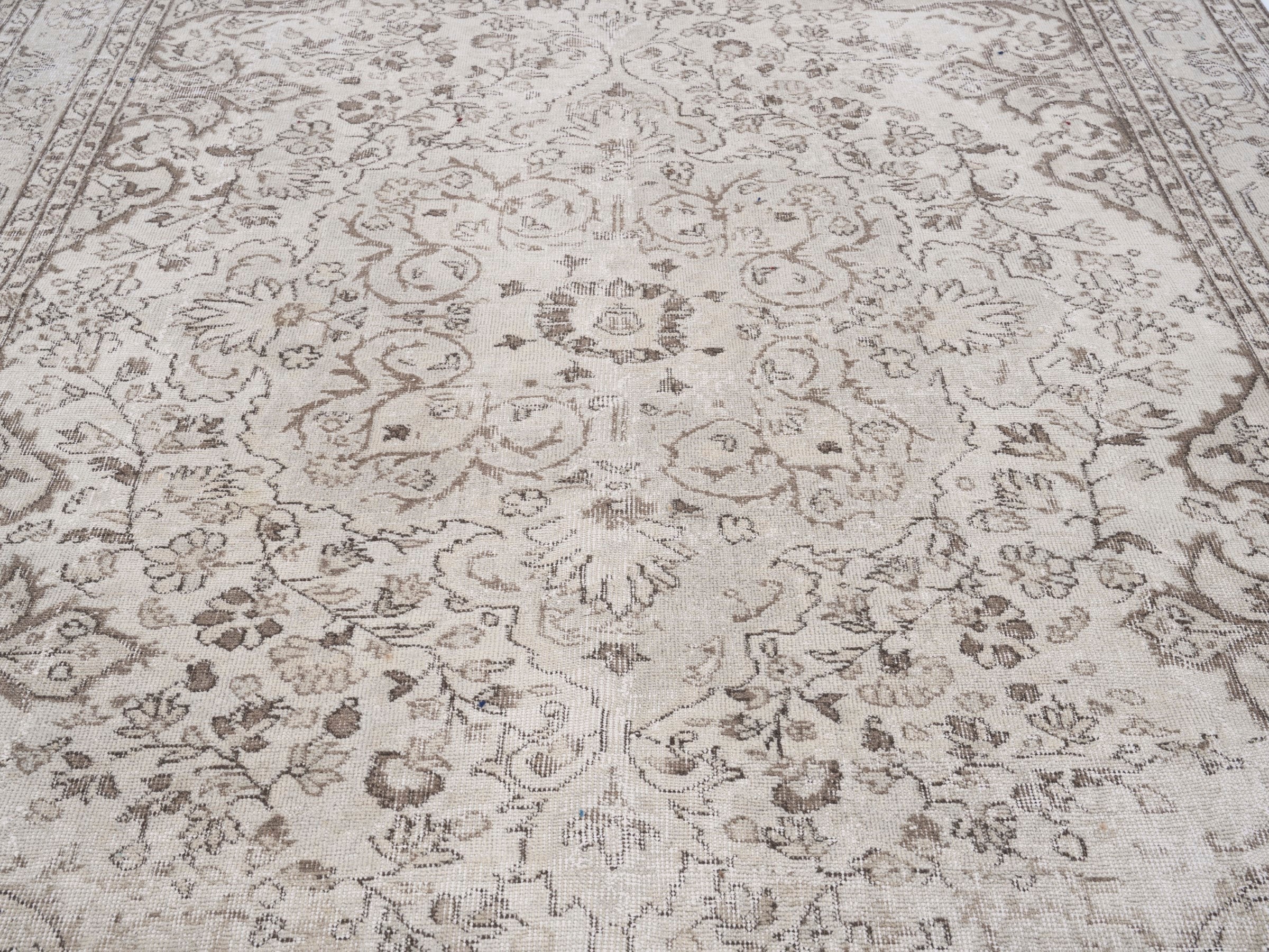 Turkish Isparta area rug in cream and taupe, view 4 of 10