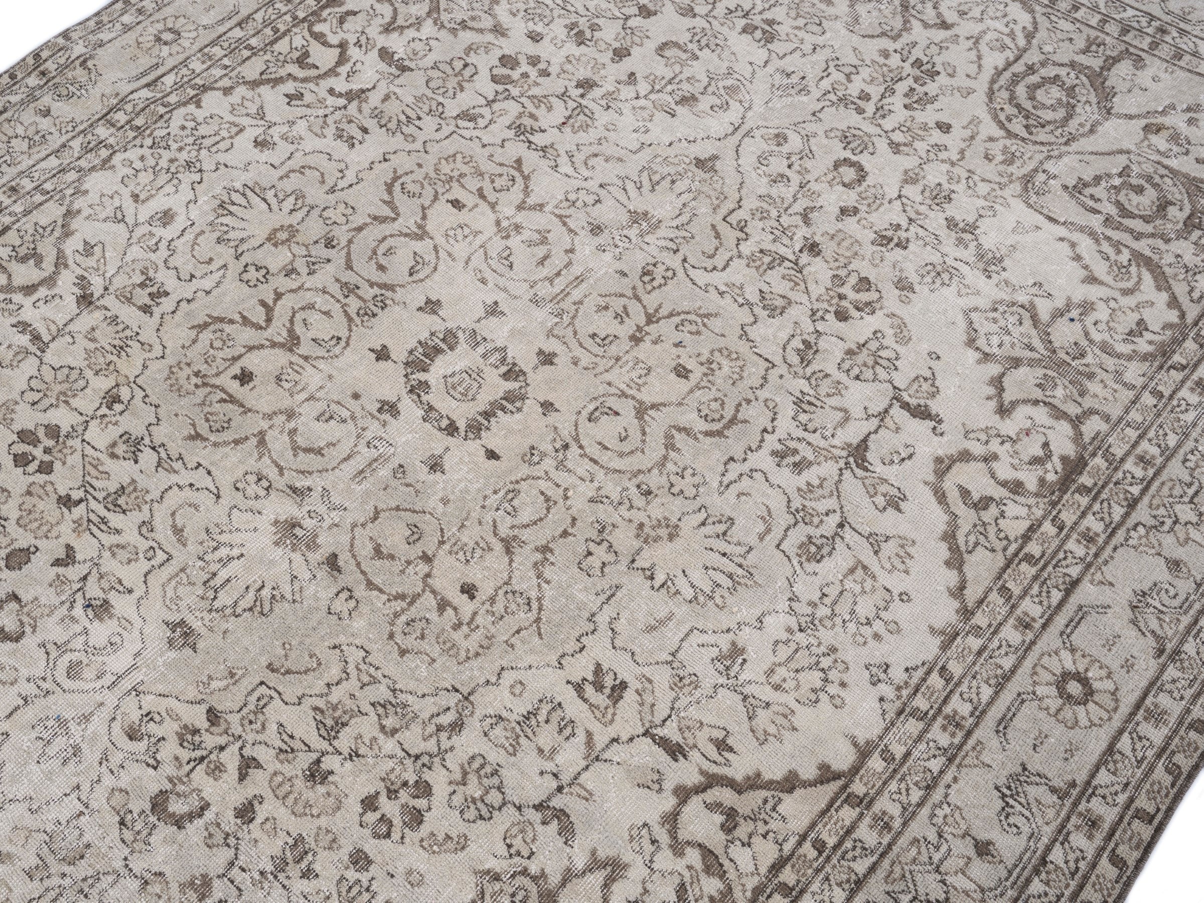 Turkish Isparta area rug in cream and taupe, view 5 of 10
