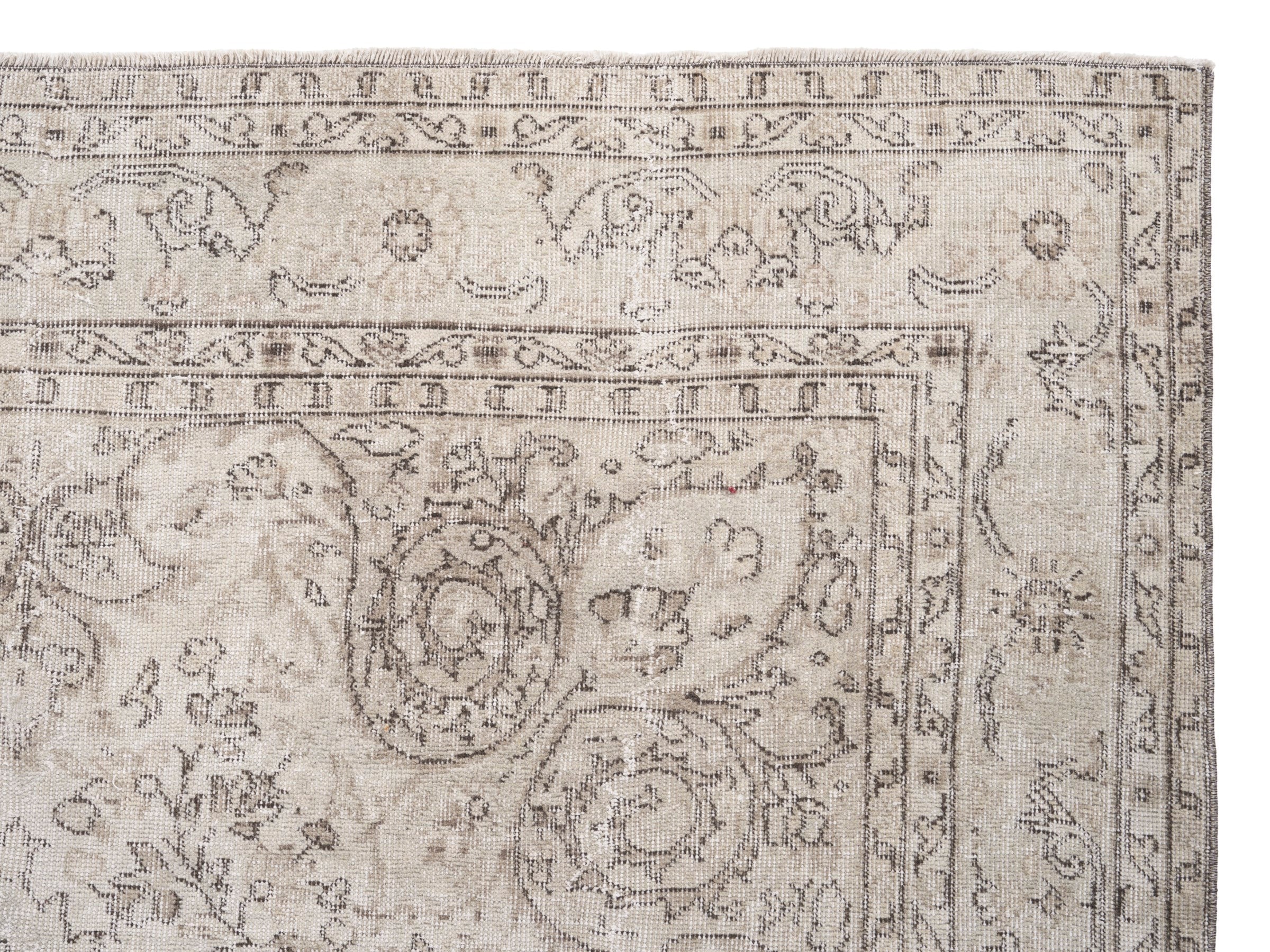 Turkish Isparta area rug in cream and taupe, view 8 of 10