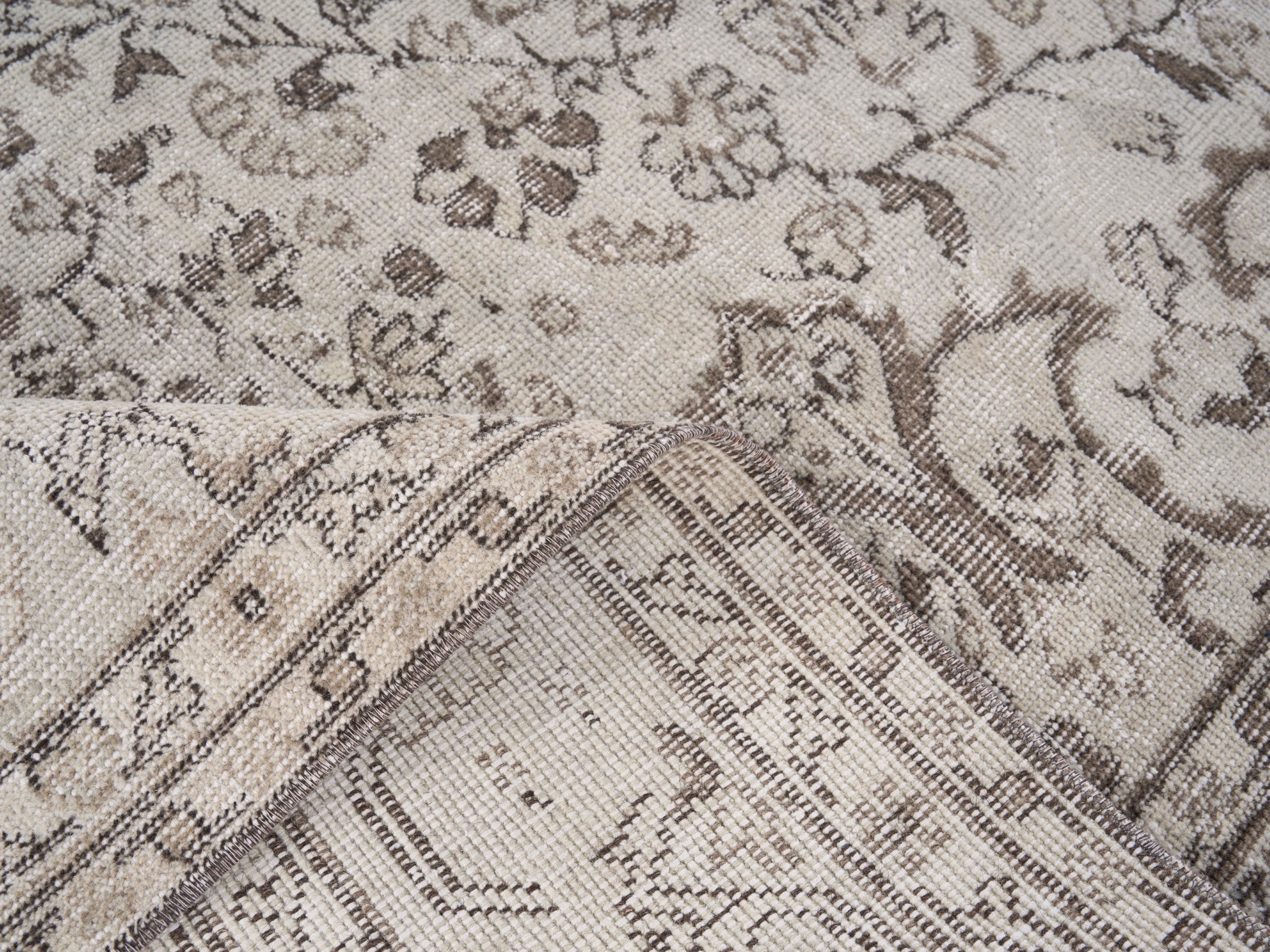 Turkish Isparta area rug in cream and taupe, view 9 of 10