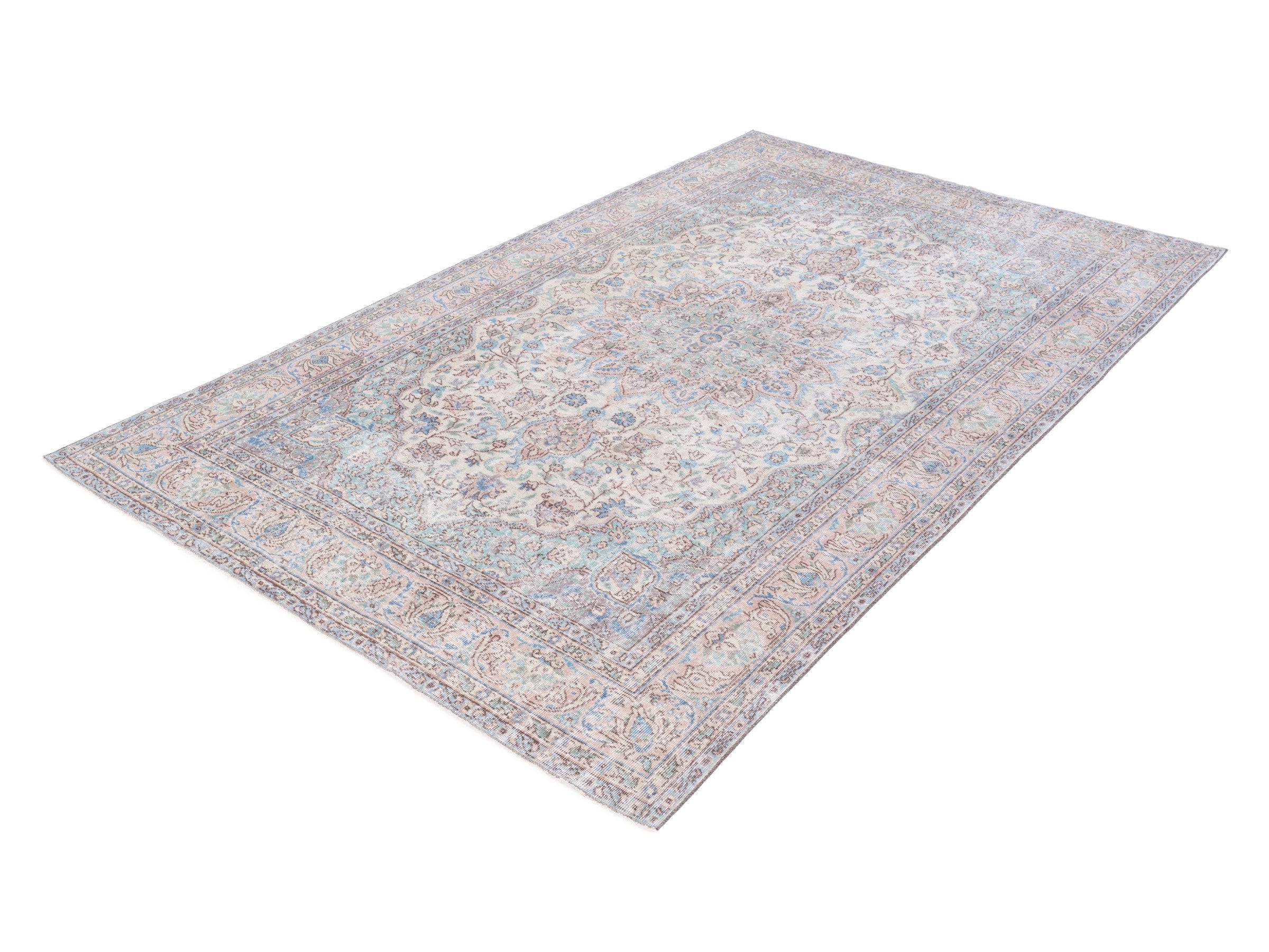 Turkish Isparta area rug in ivory and muted pink, view 3 of 10