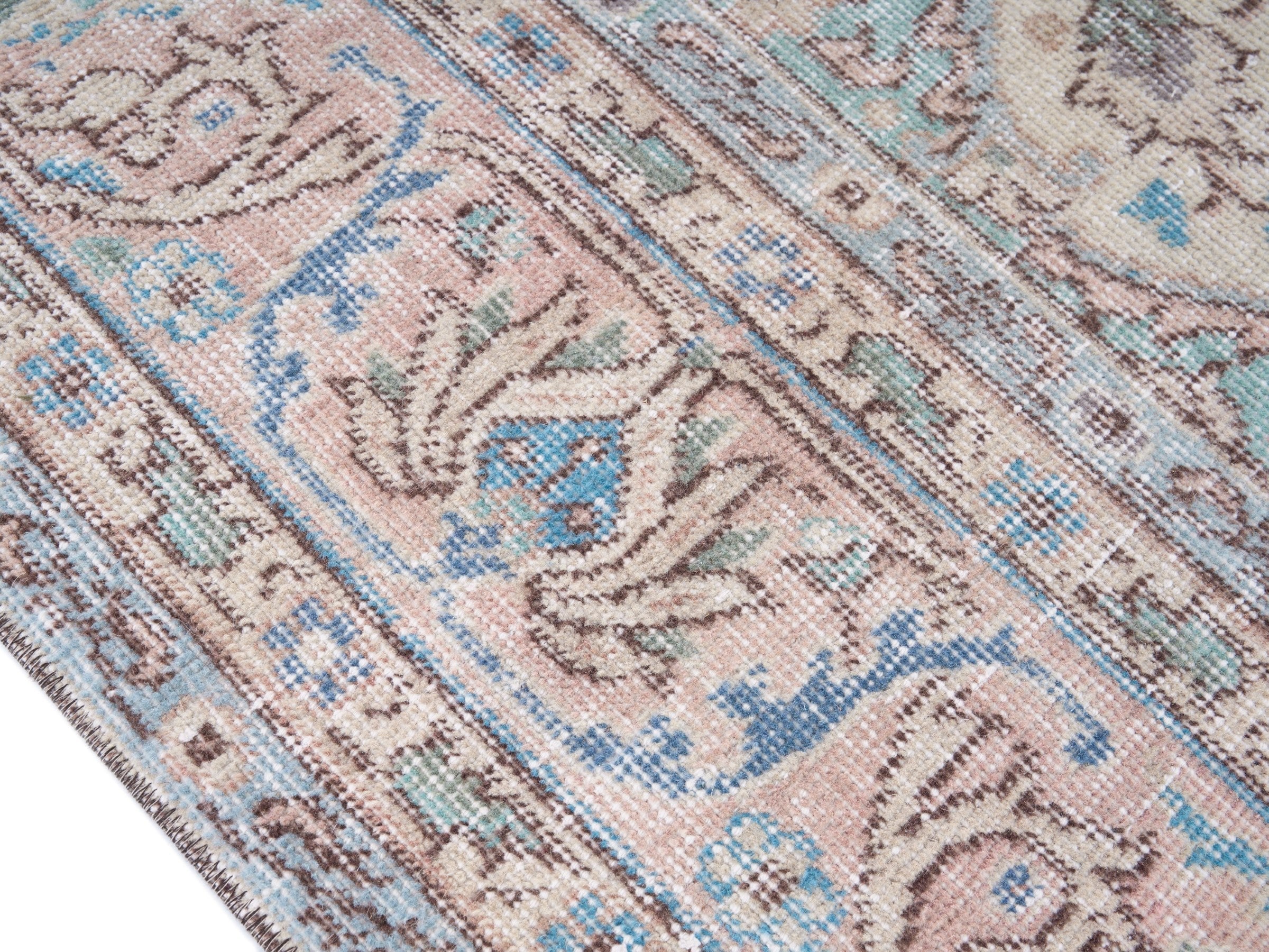 Turkish Isparta area rug in ivory and muted pink, view 6 of 10