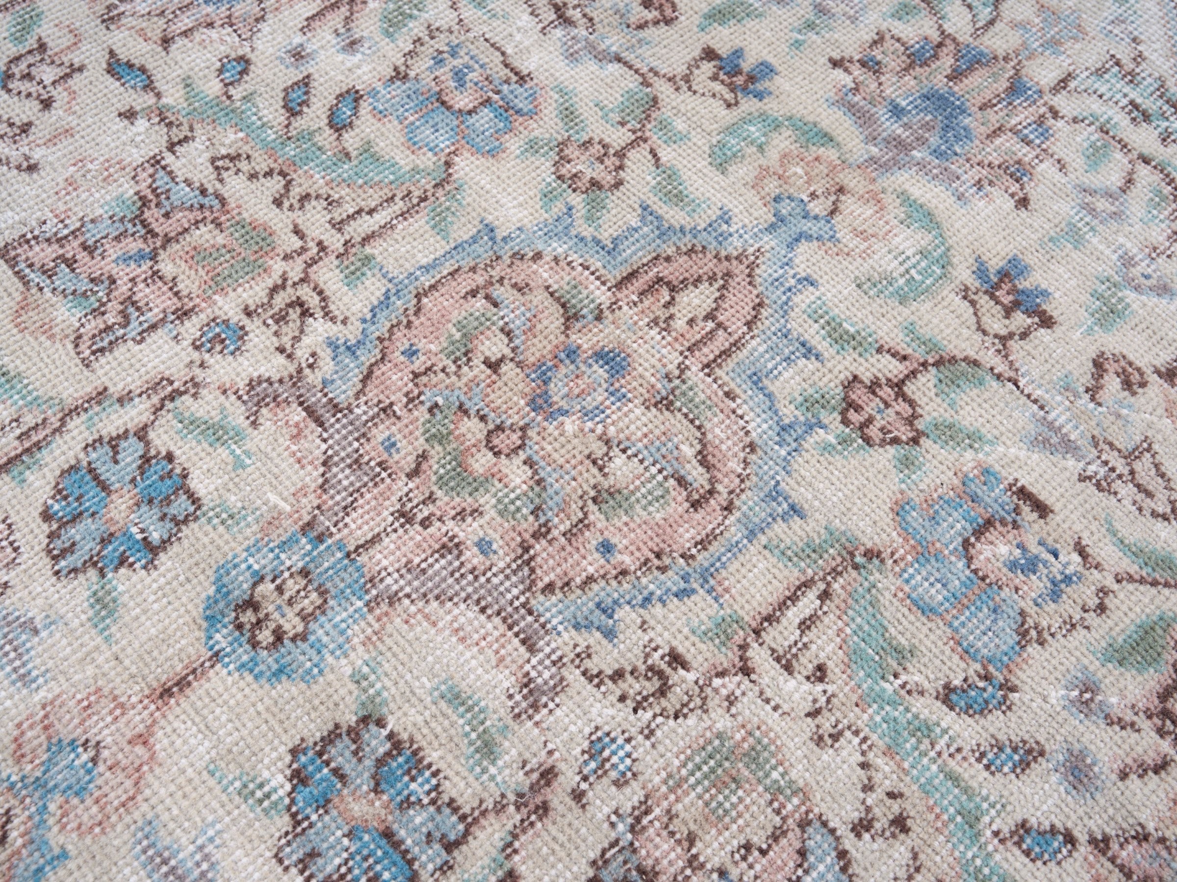 Turkish Isparta area rug in ivory and muted pink, view 7 of 10