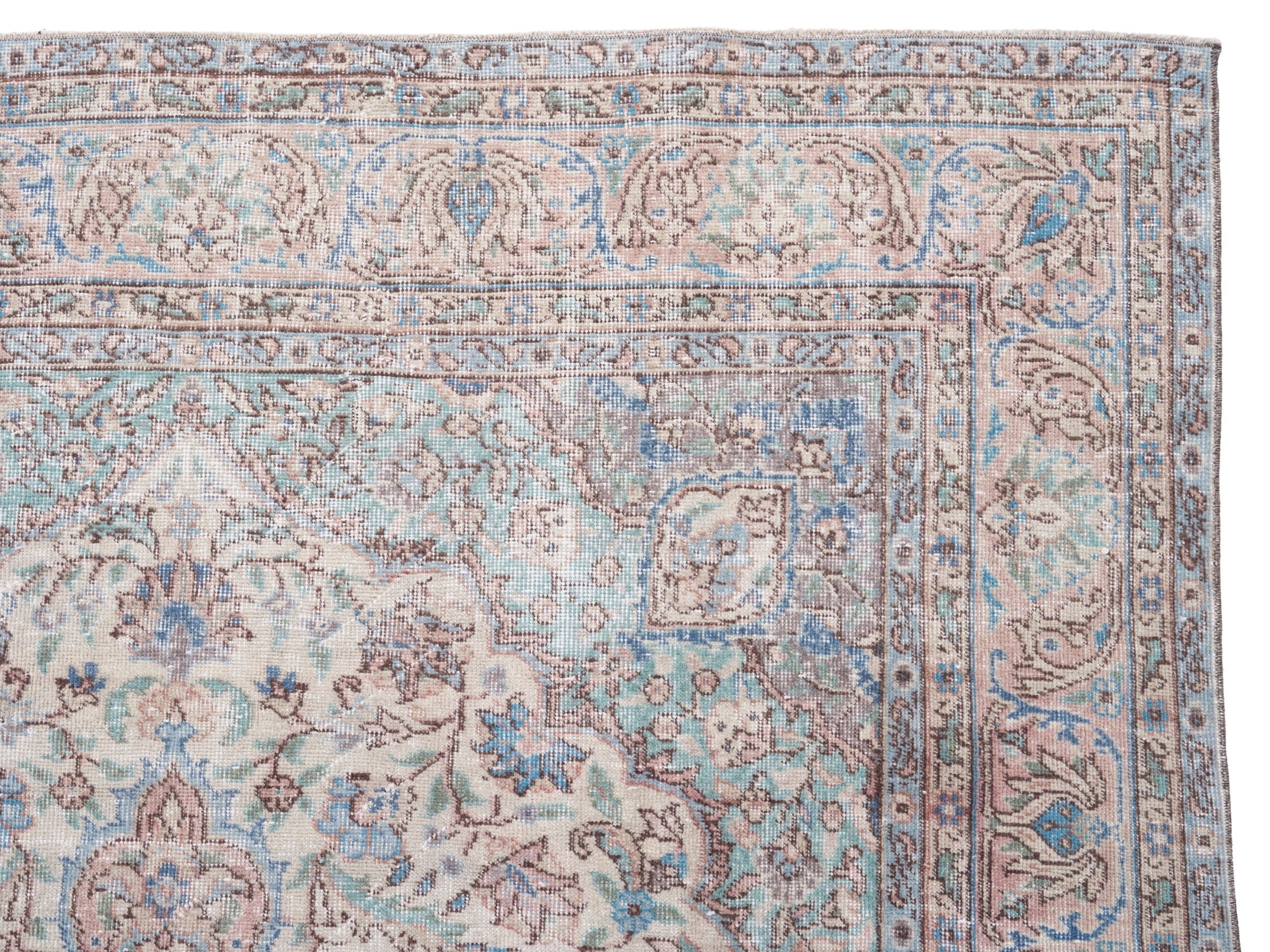 Turkish Isparta area rug in ivory and muted pink, view 8 of 10