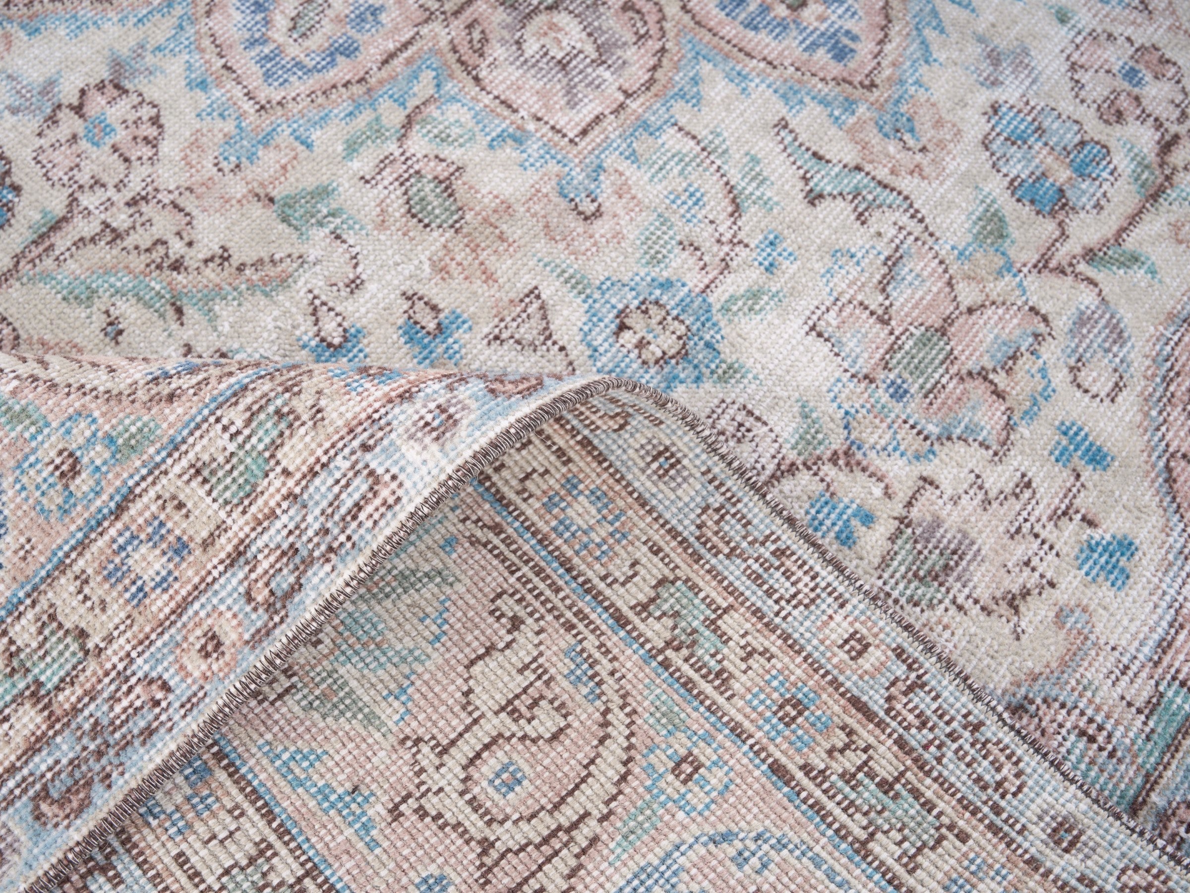 Turkish Isparta area rug in ivory and muted pink, view 9 of 10