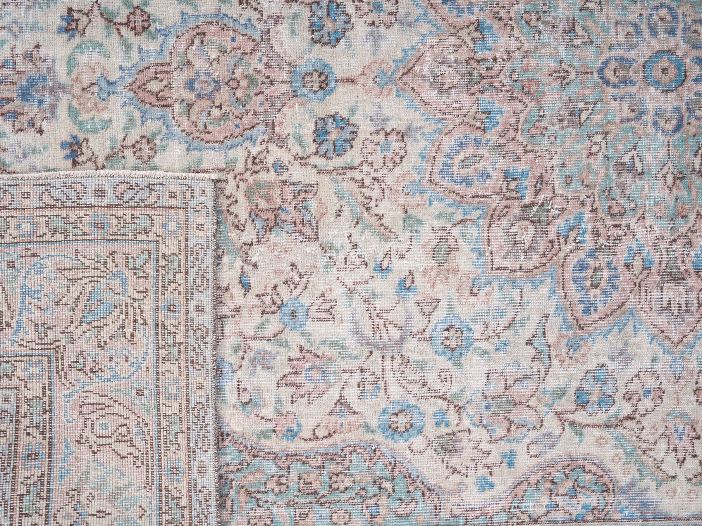 Turkish Isparta area rug in ivory and muted pink, view 10 of 10