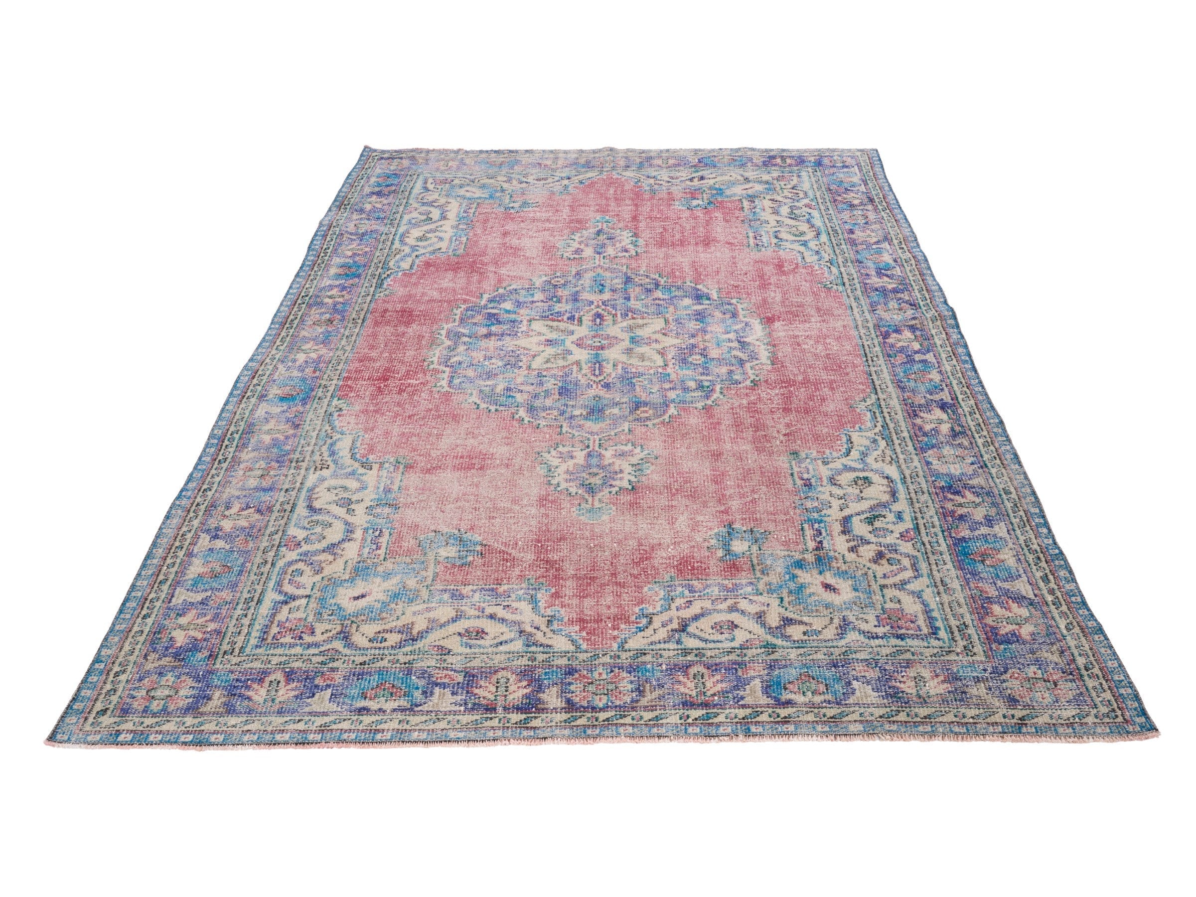 Turkish Manisa area rug in dusty rose and plum, view 2 of 10