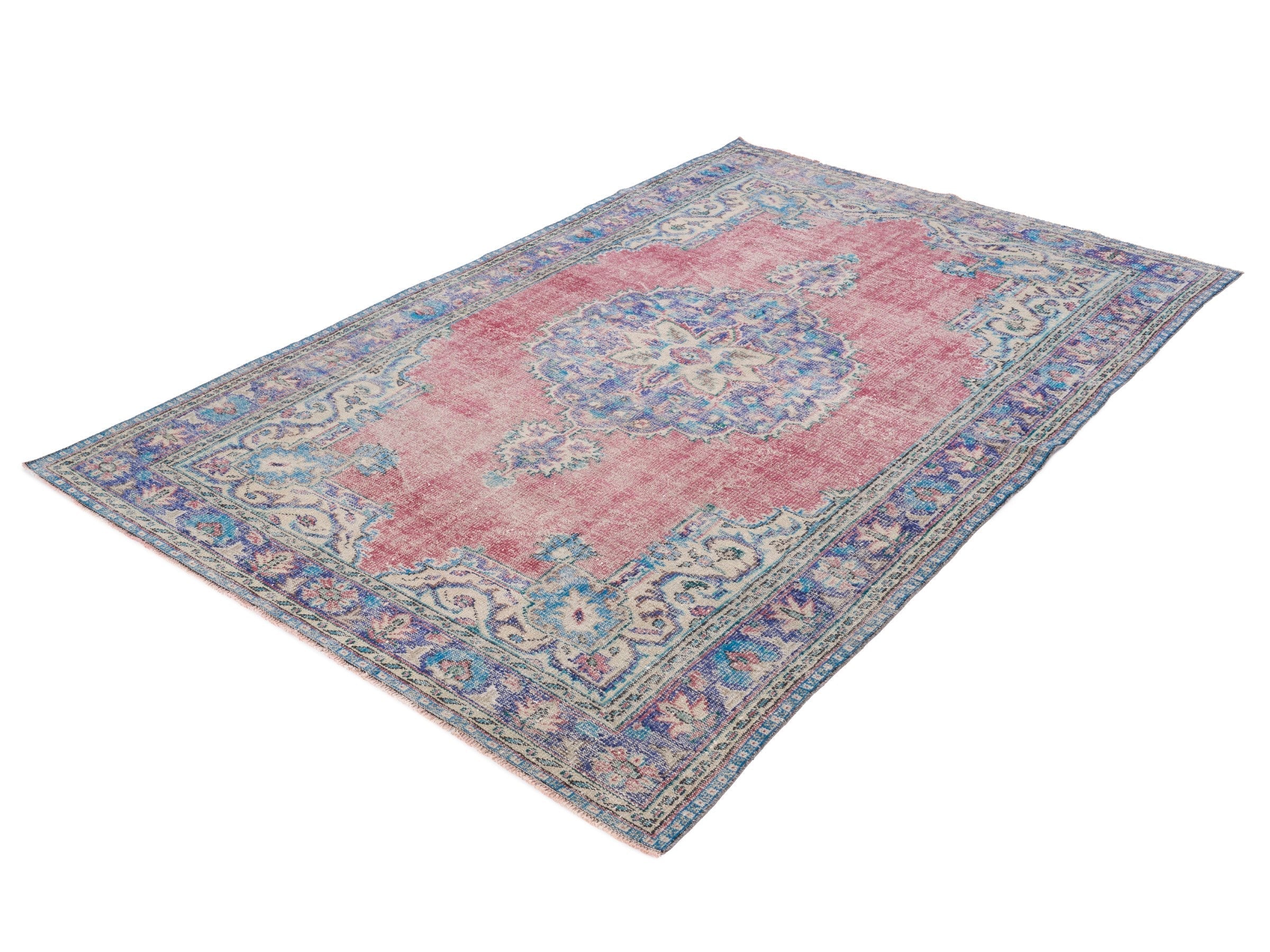Turkish Manisa area rug in dusty rose and plum, view 3 of 10