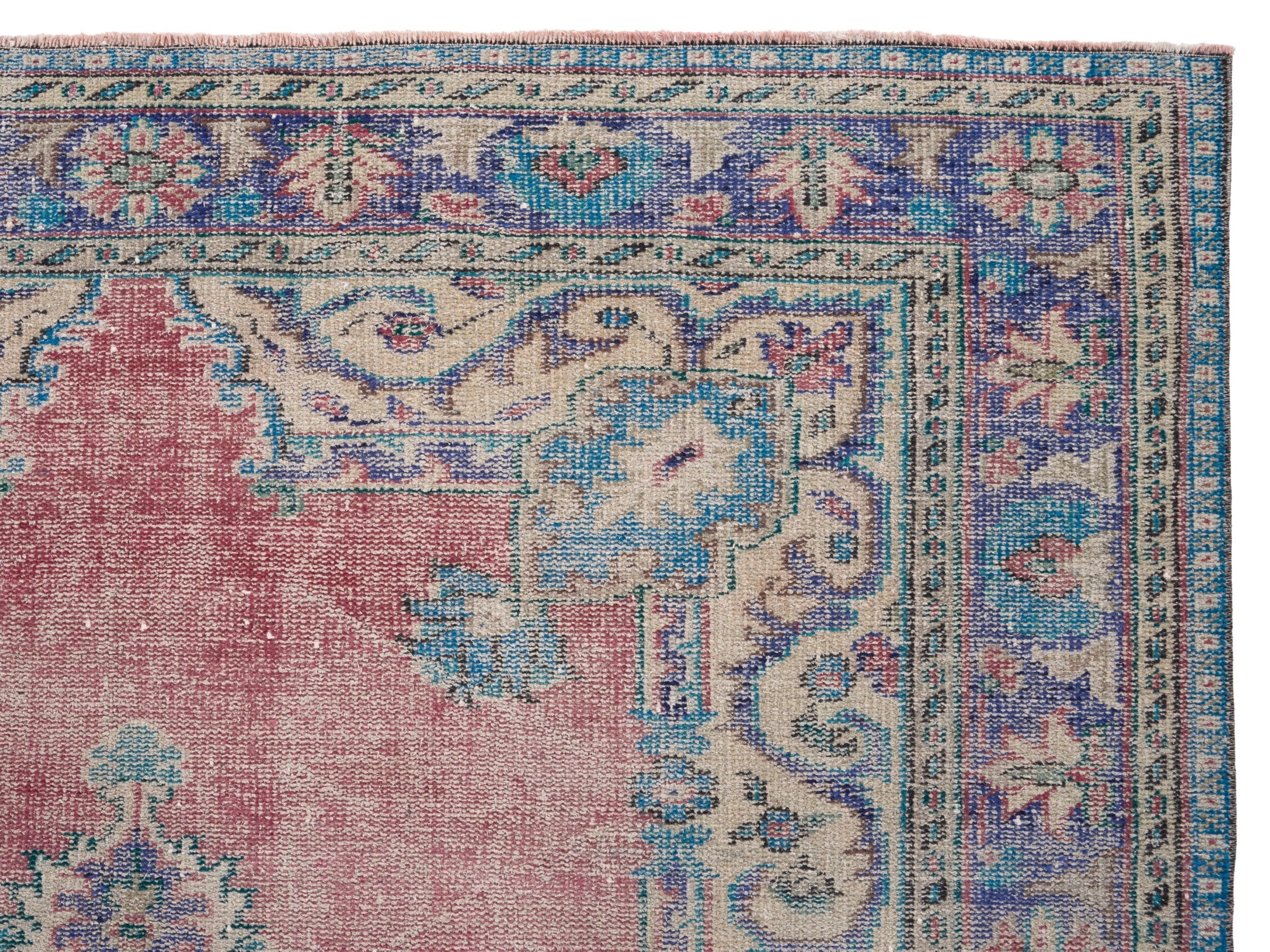 Turkish Manisa area rug in dusty rose and plum, view 8 of 10