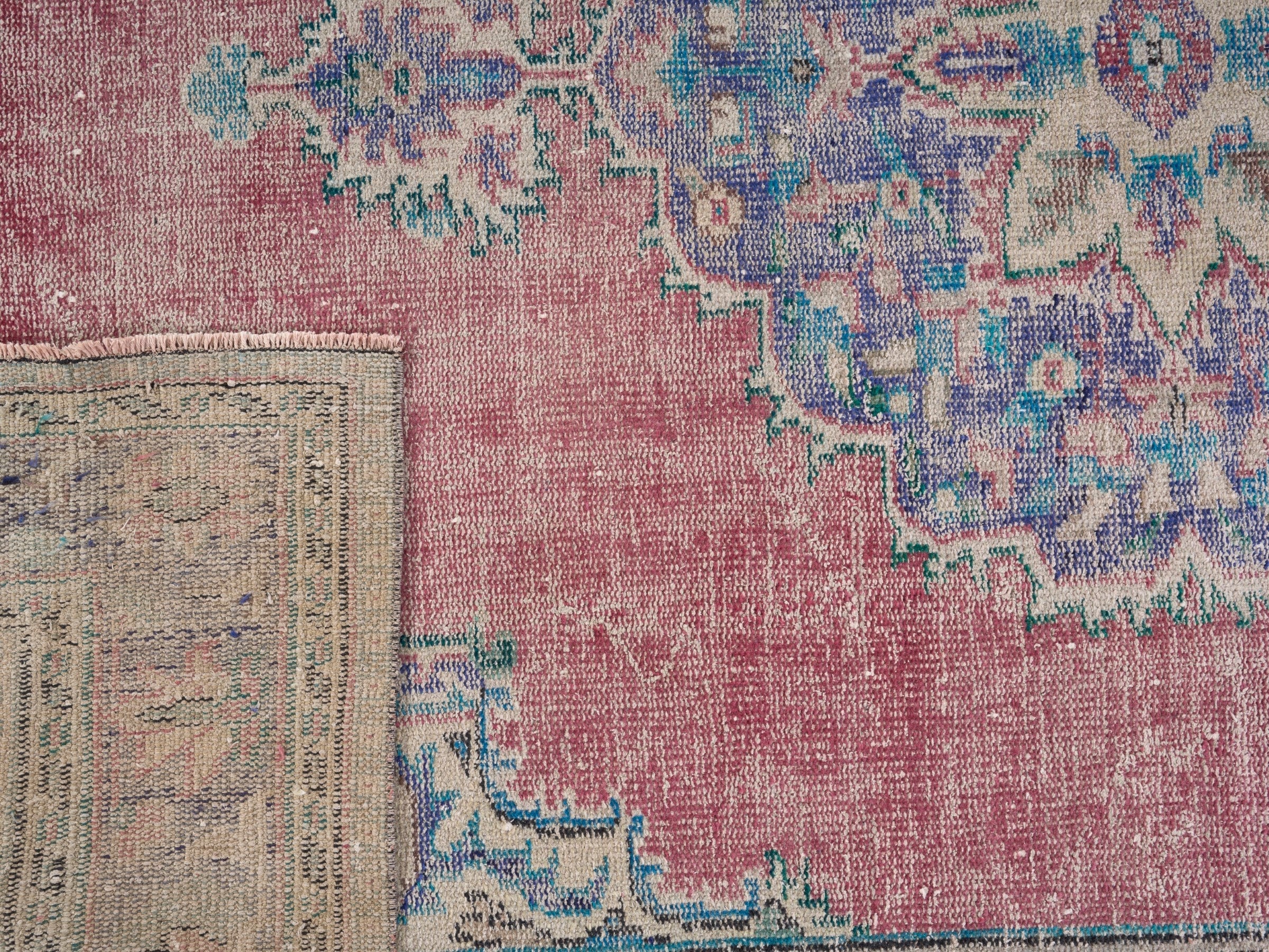 Turkish Manisa area rug in dusty rose and plum, view 10 of 10
