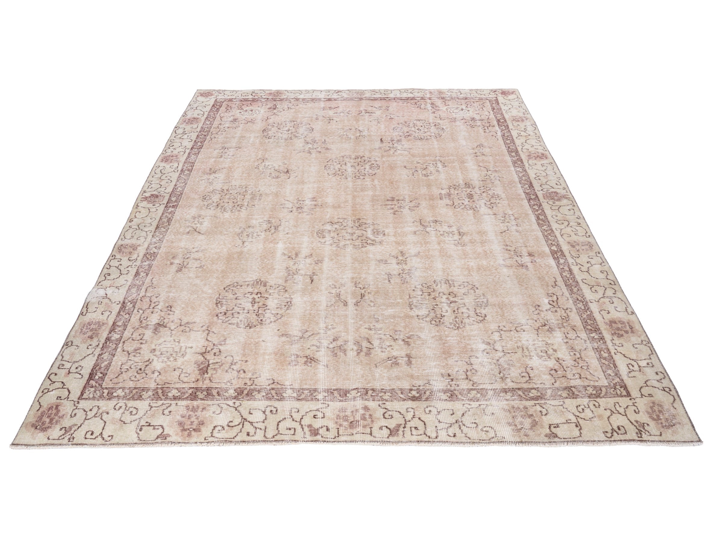 Turkish Isparta area rug in muted pink and faded red, view 2 of 9