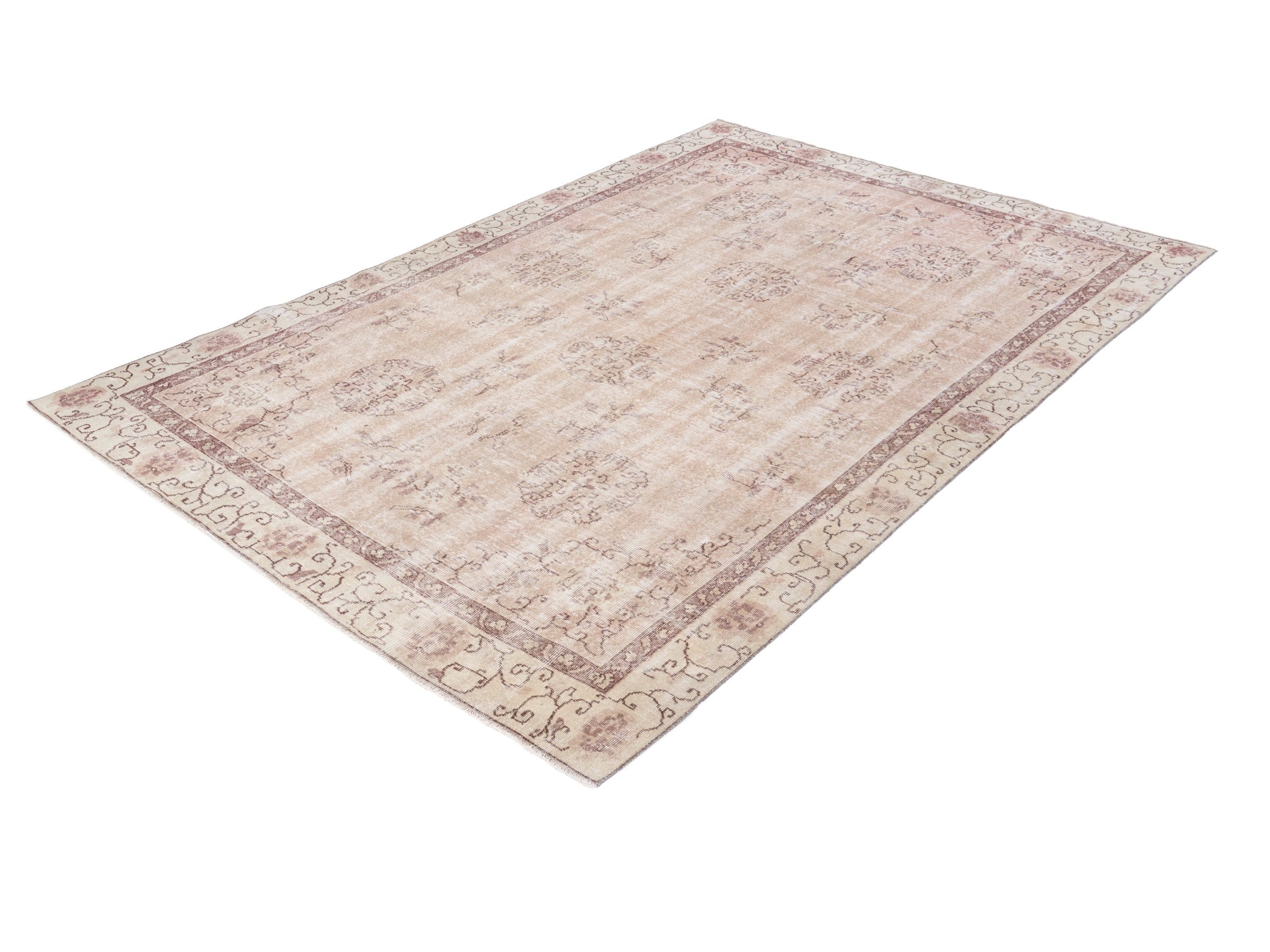 Turkish Isparta area rug in muted pink and faded red, view 3 of 9