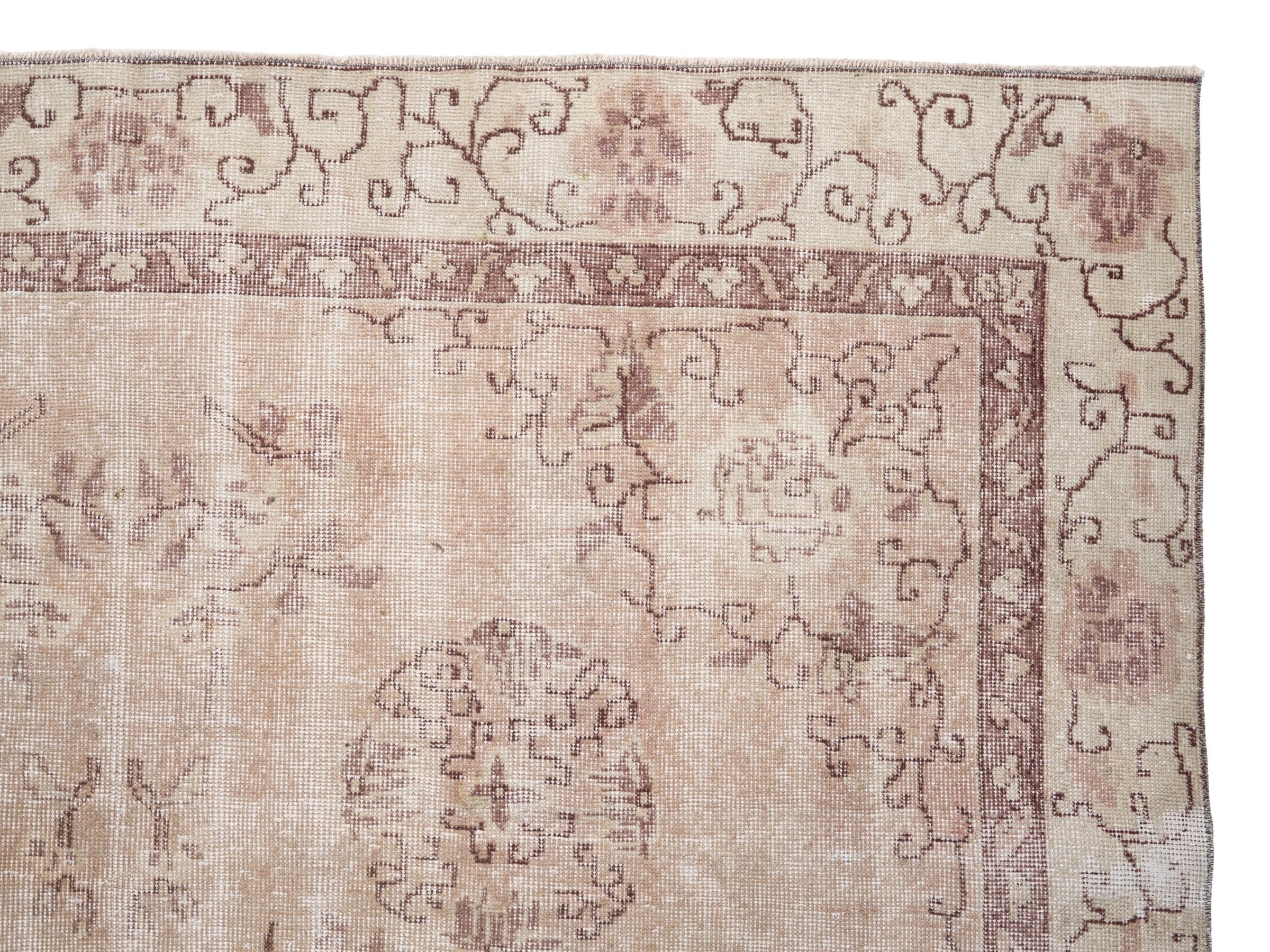 Turkish Isparta area rug in muted pink and faded red, view 7 of 9