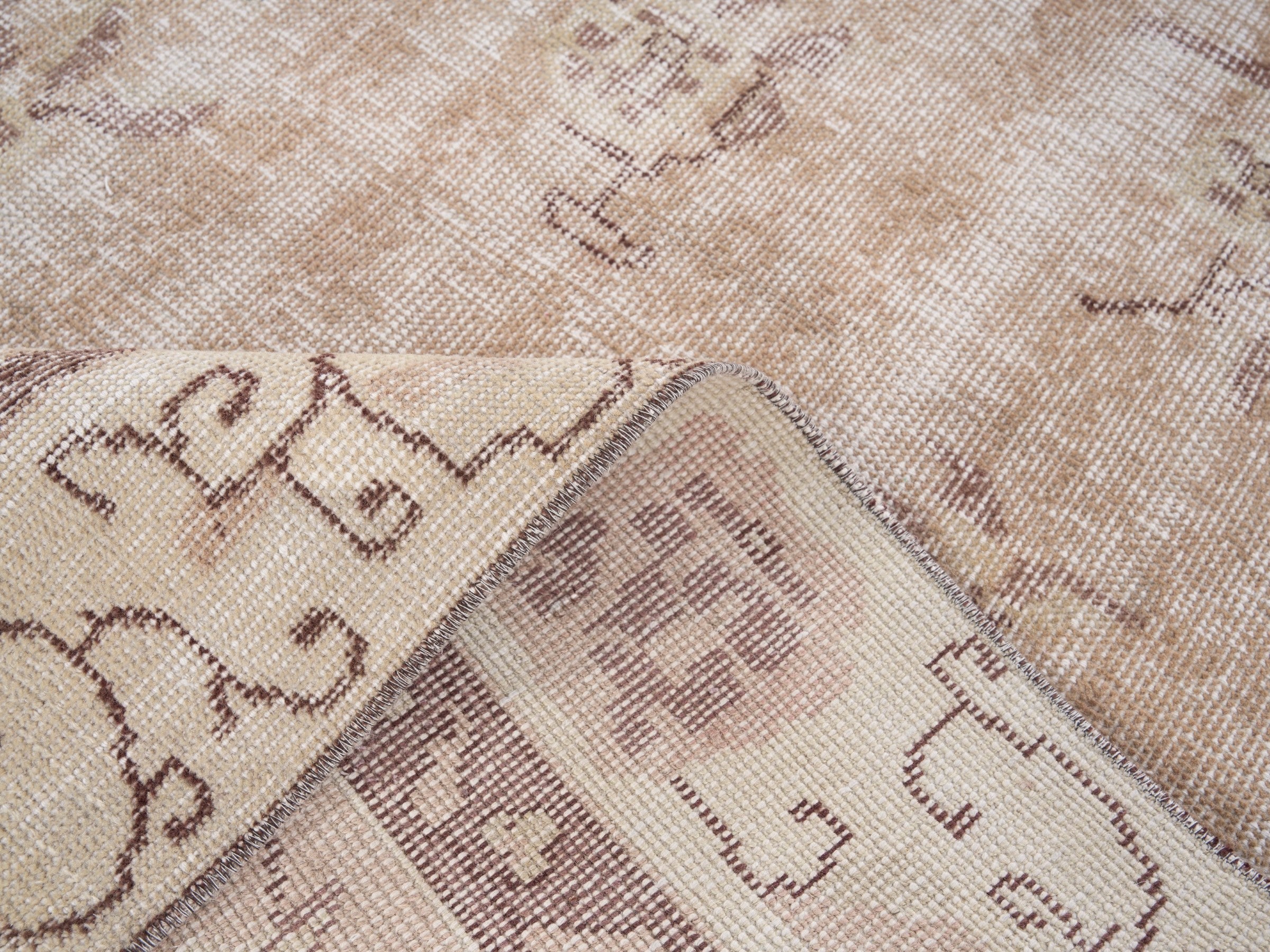 Turkish Isparta area rug in muted pink and faded red, view 8 of 9