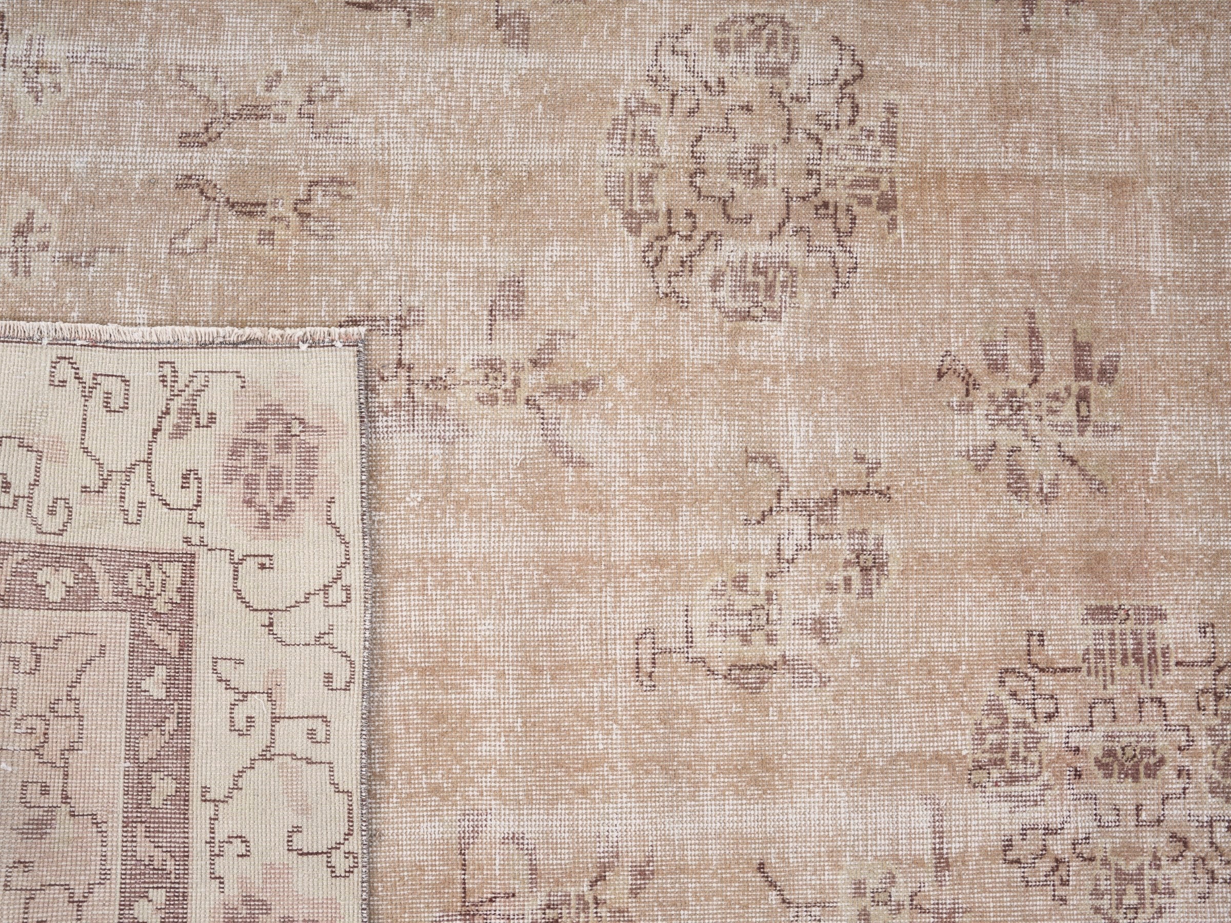 Turkish Isparta area rug in muted pink and faded red, view 9 of 9