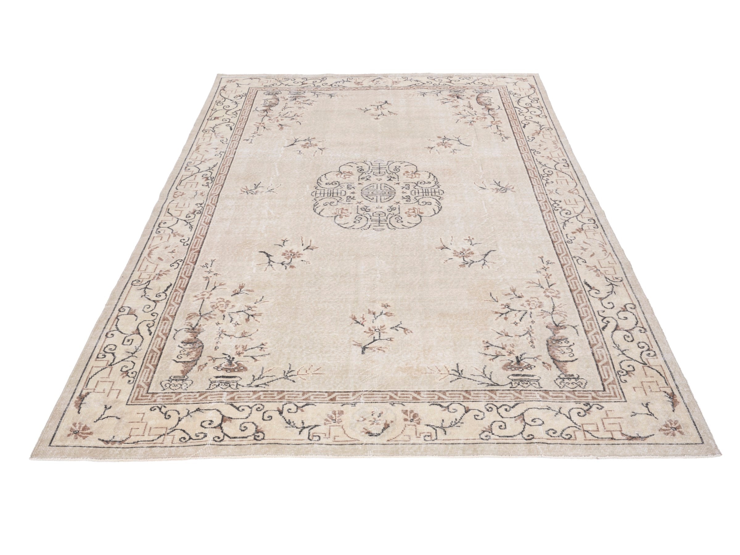 Turkish Isparta area rug in cream and greige, view 2 of 10
