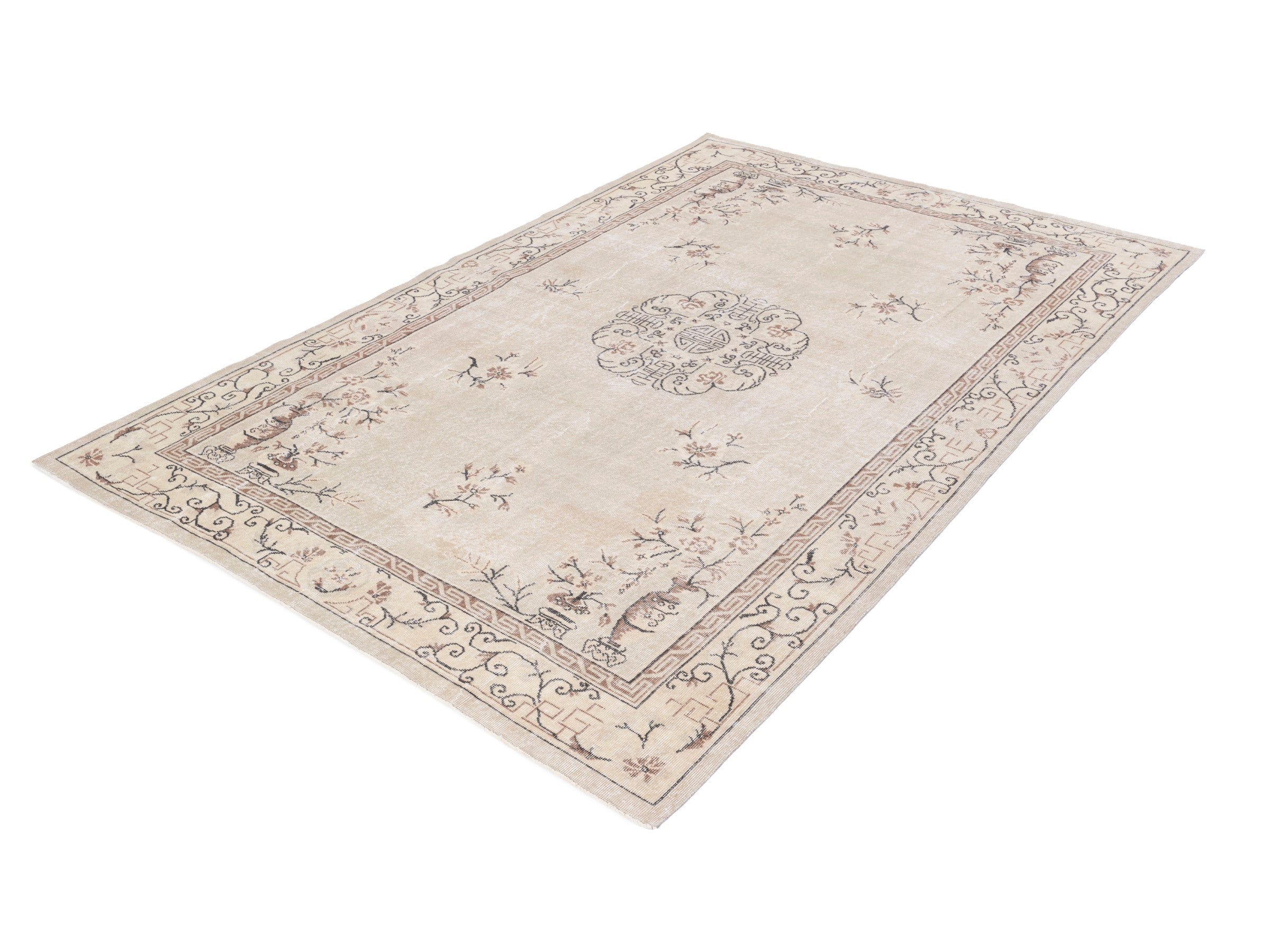 Turkish Isparta area rug in cream and greige, view 3 of 10
