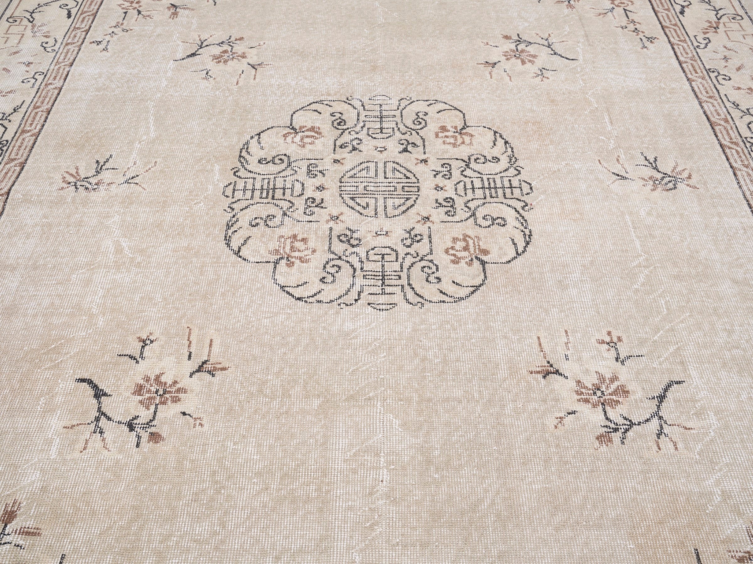 Turkish Isparta area rug in cream and greige, view 4 of 10