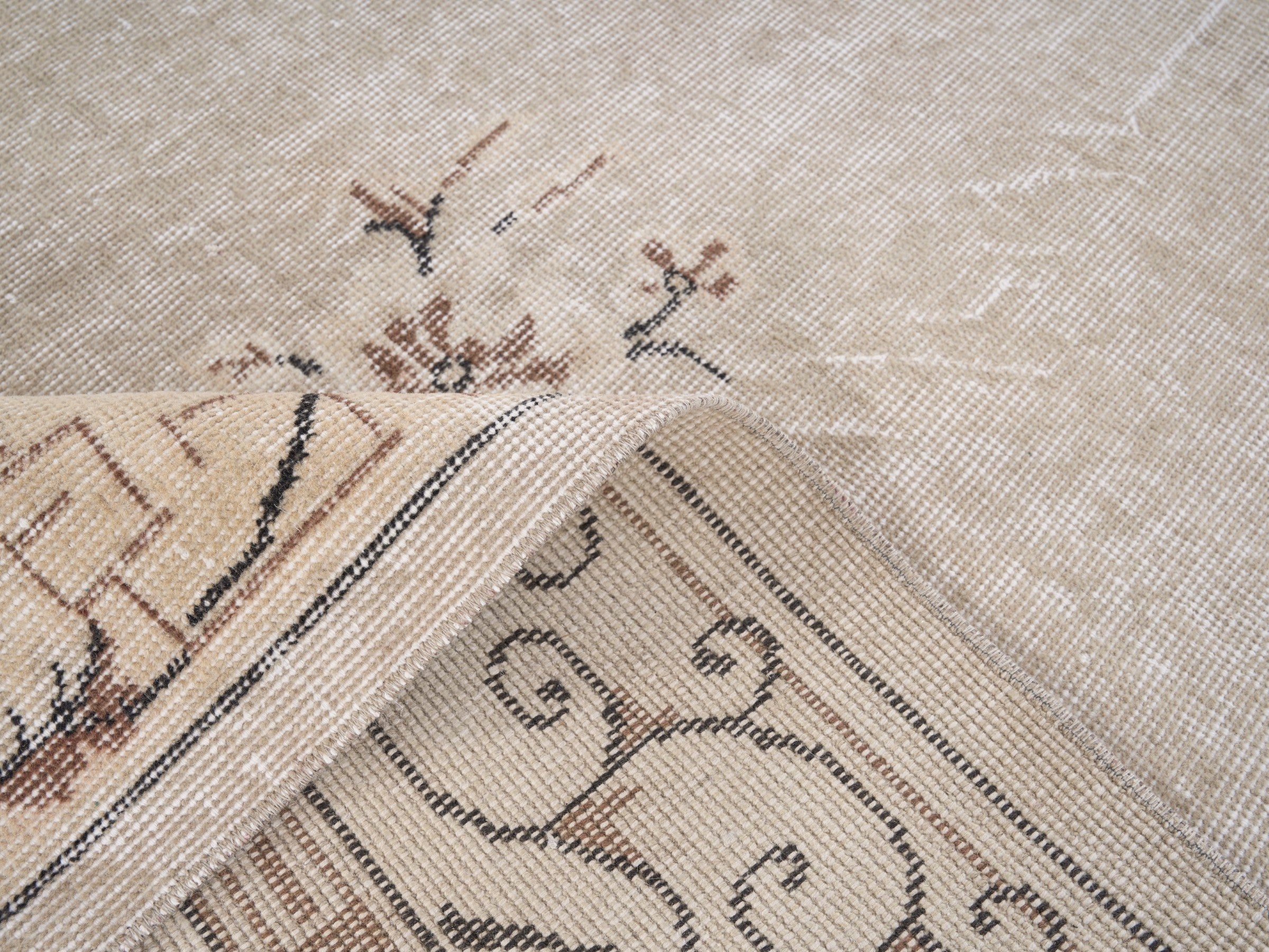 Turkish Isparta area rug in cream and greige, view 9 of 10