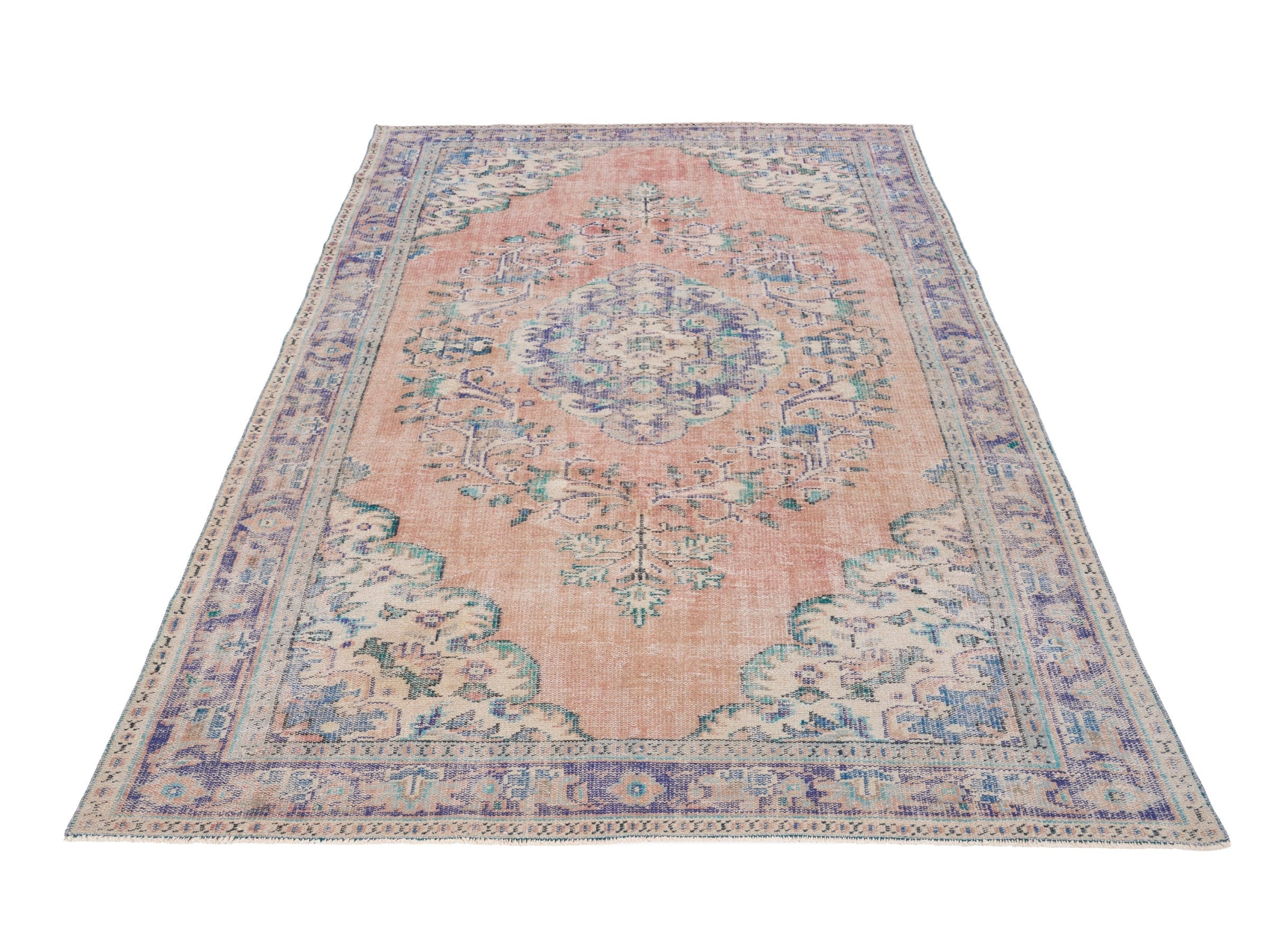 Turkish Manisa area rug in terracotta and navy, view 2 of 10