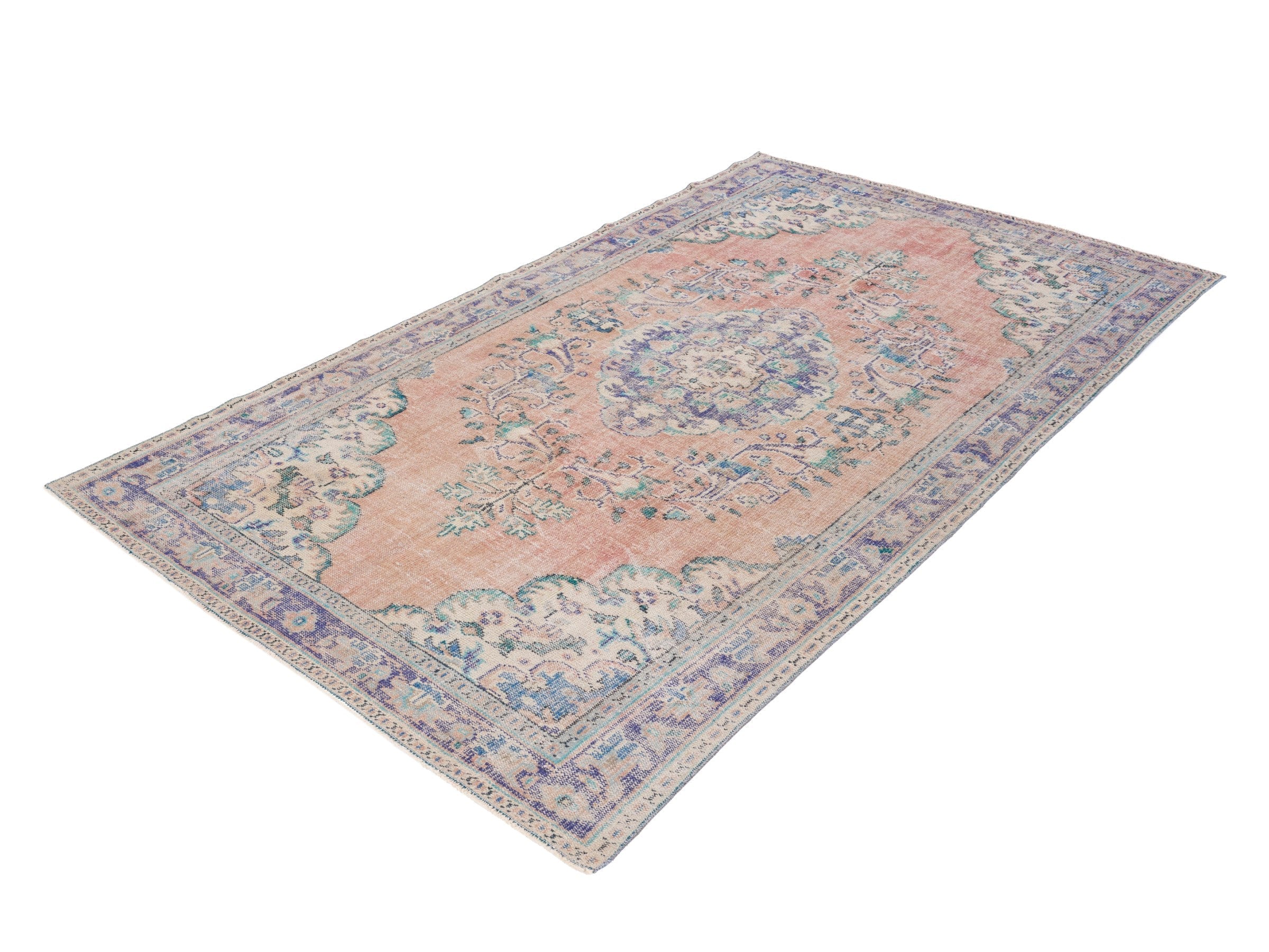Turkish Manisa area rug in terracotta and navy, view 3 of 10