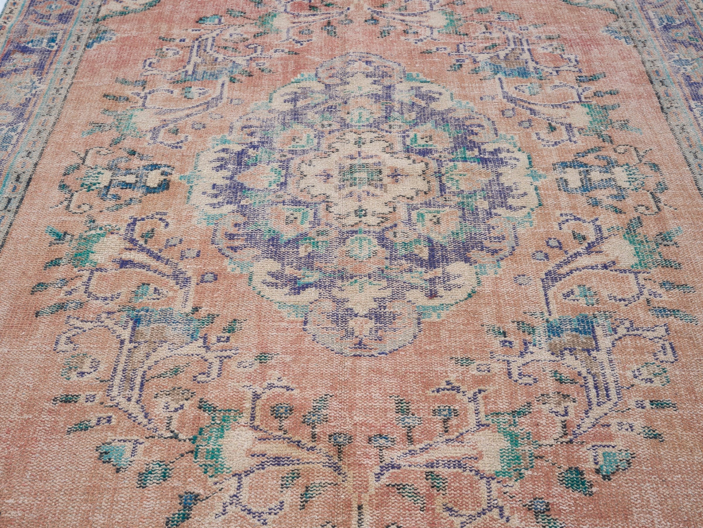 Turkish Manisa area rug in terracotta and navy, view 4 of 10