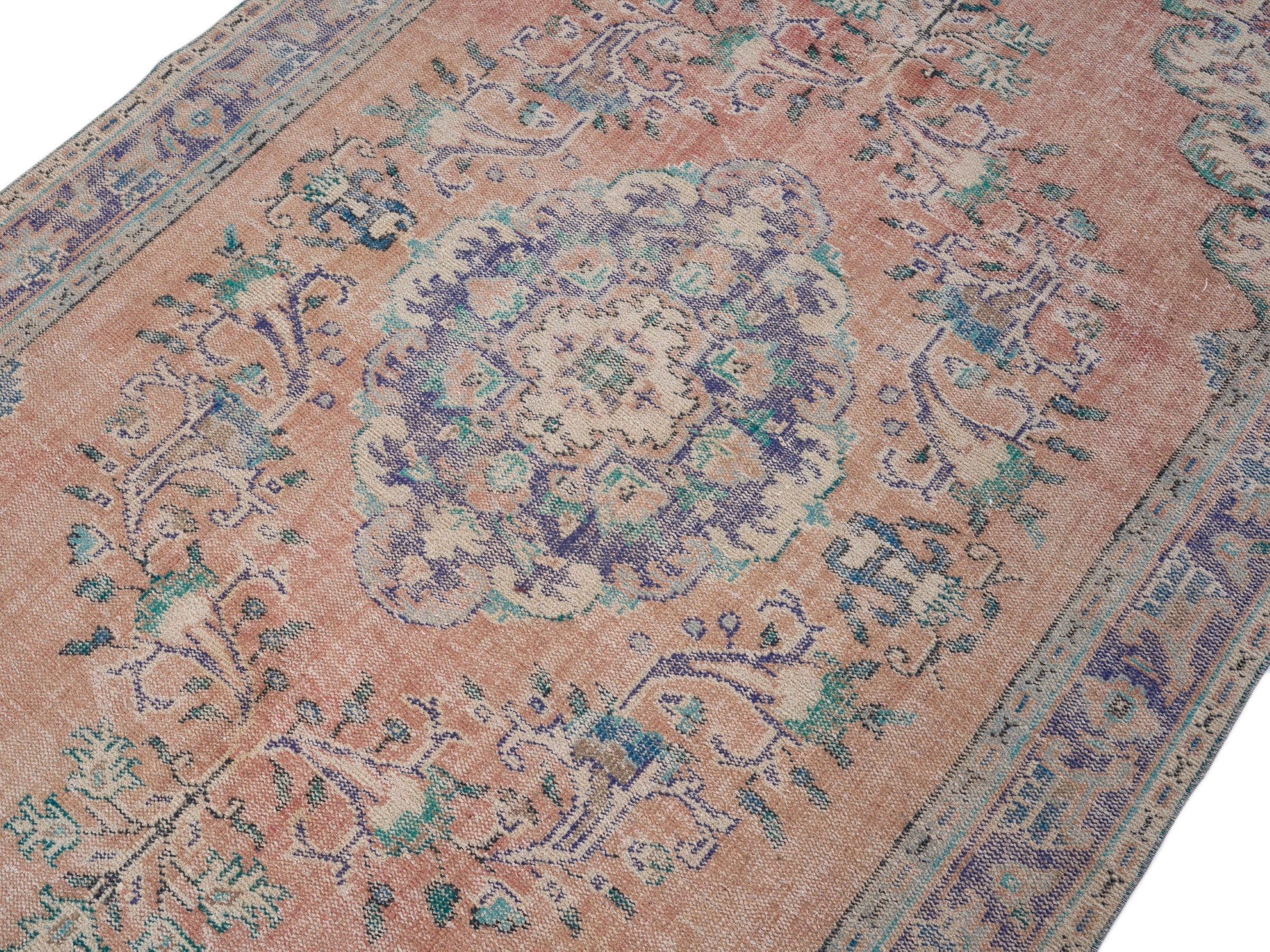 Turkish Manisa area rug in terracotta and navy, view 5 of 10