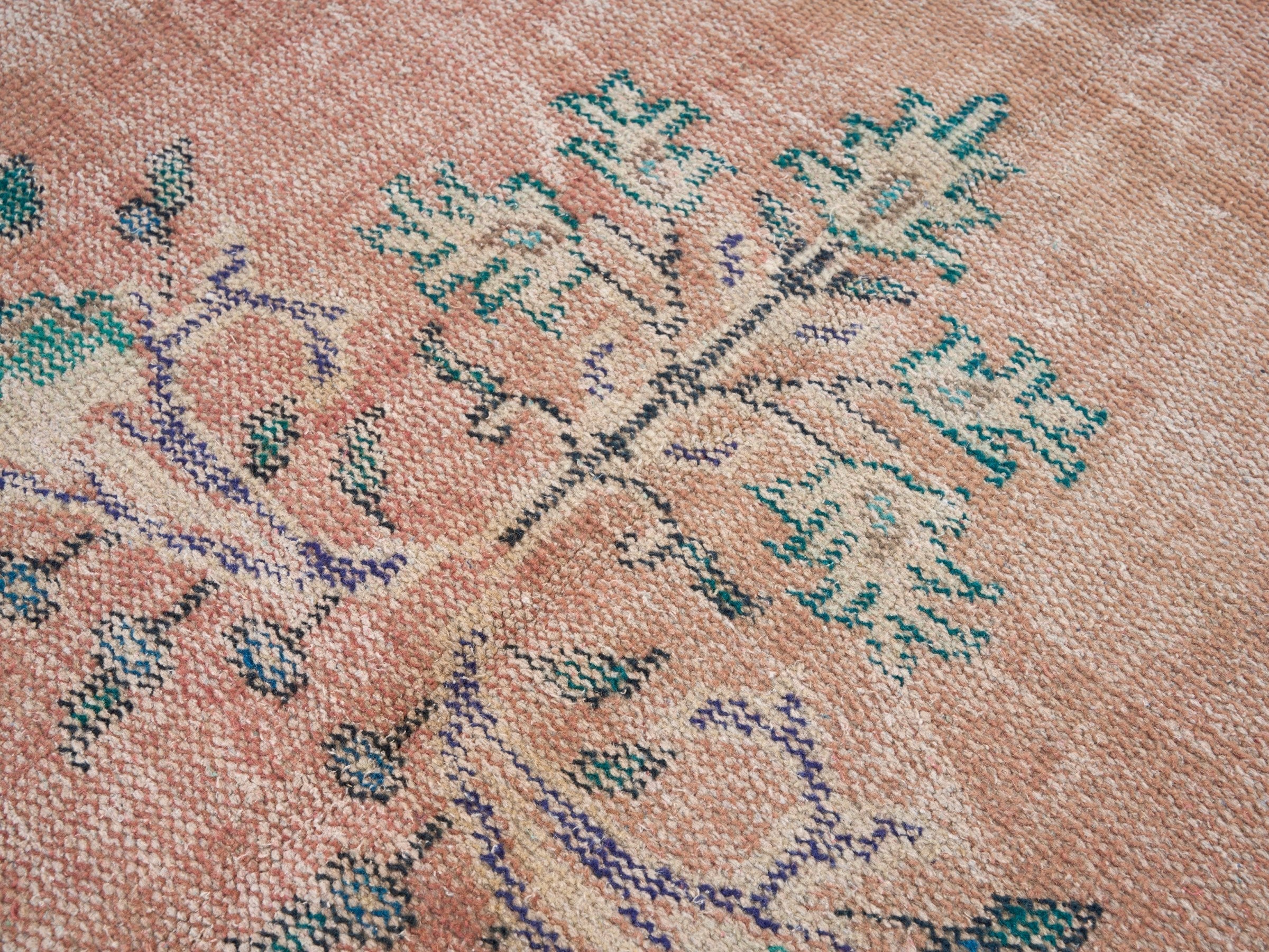 Turkish Manisa area rug in terracotta and navy, view 7 of 10