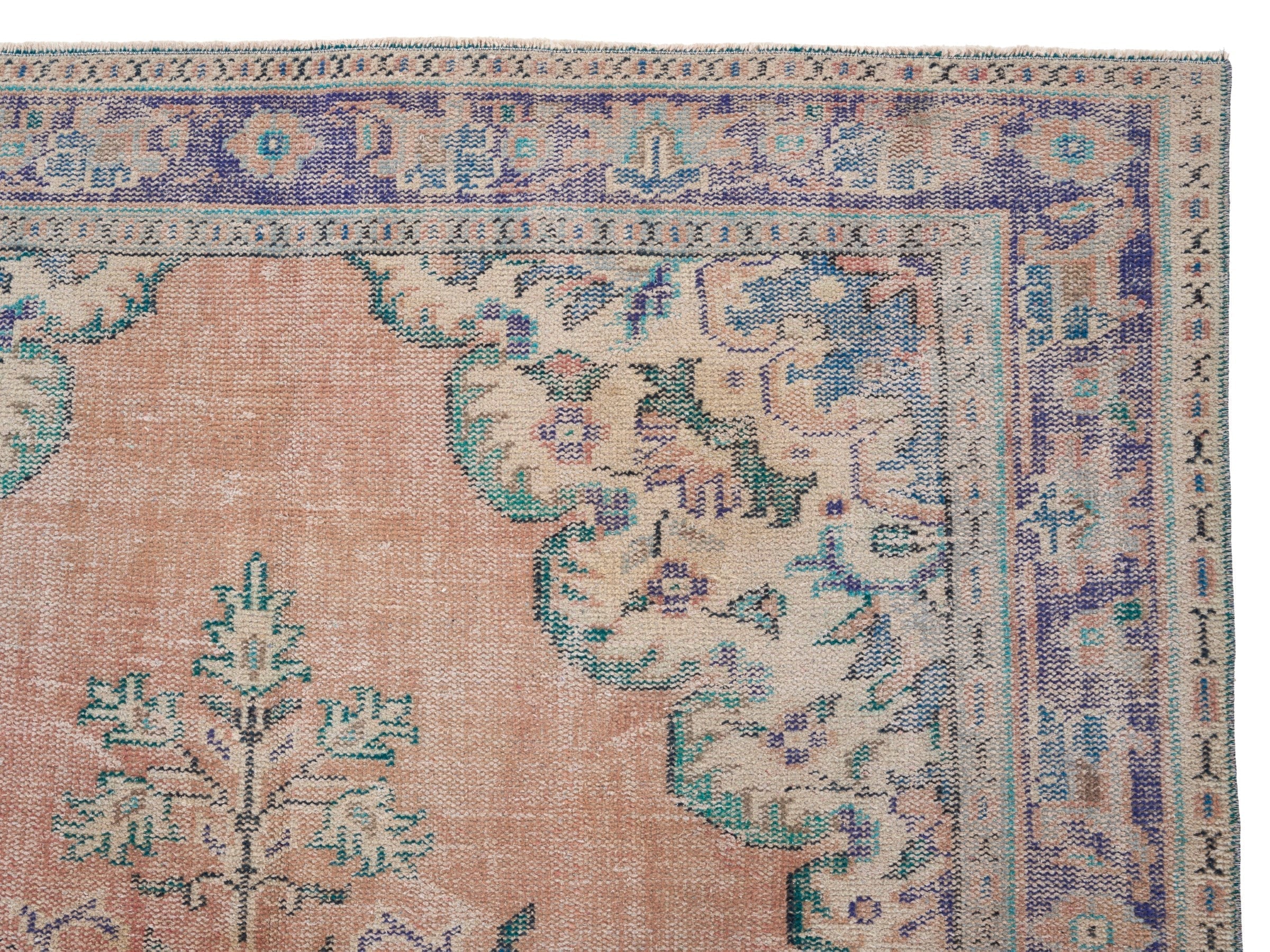 Turkish Manisa area rug in terracotta and navy, view 8 of 10