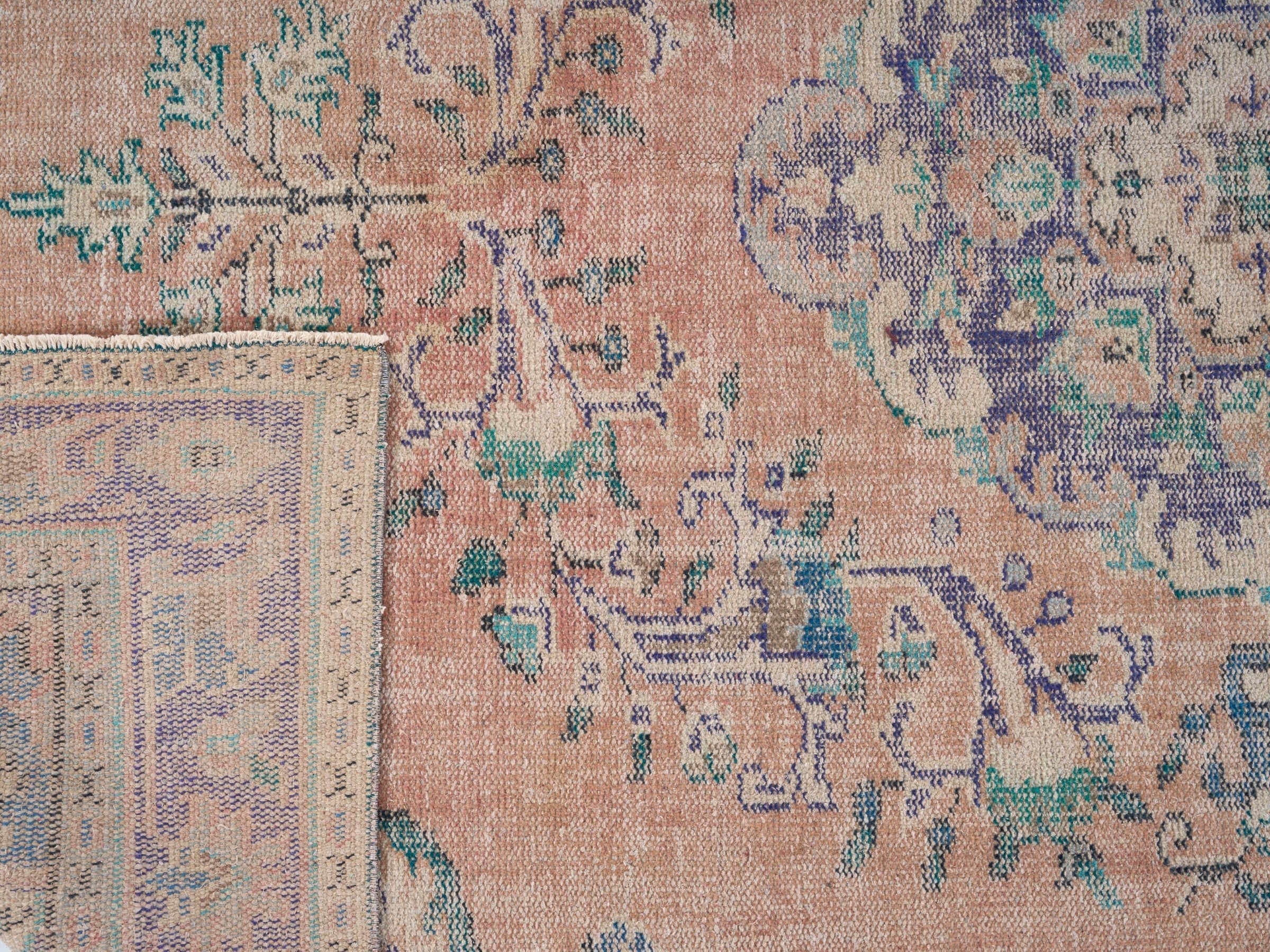 Turkish Manisa area rug in terracotta and navy, view 10 of 10