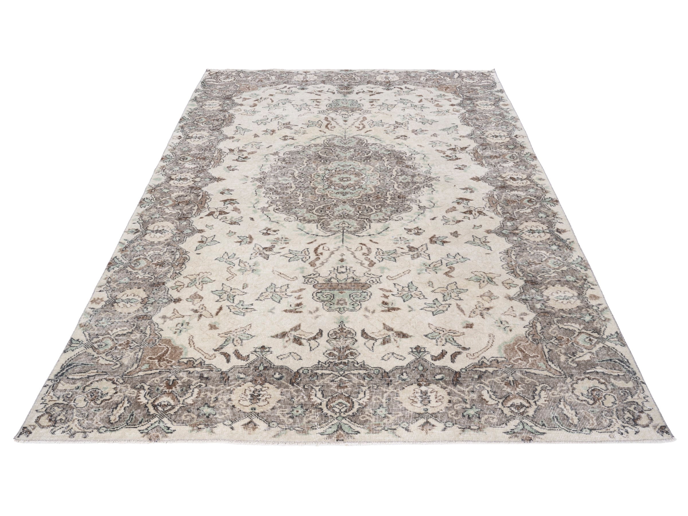 Turkish Isparta area rug in cream and taupe, view 2 of 10