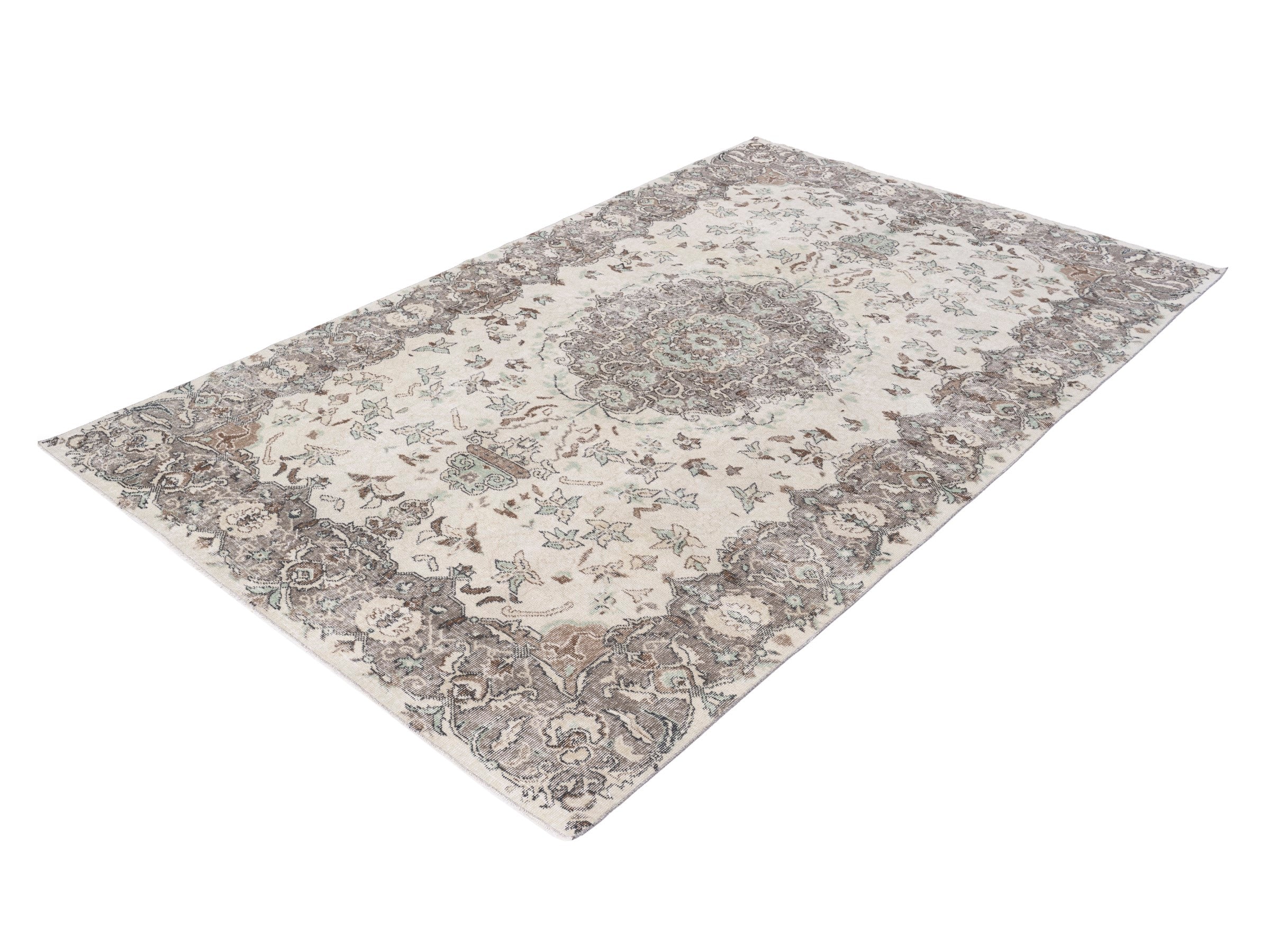 Turkish Isparta area rug in cream and taupe, view 3 of 10